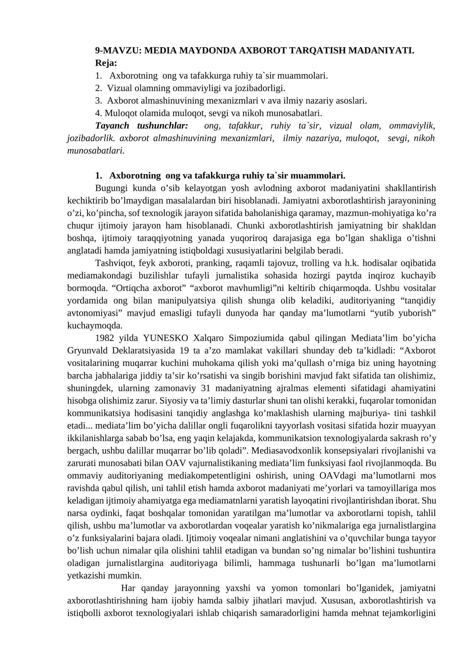 MEDIA MAYDONDA AXBOROT TARQATISH MADANIYATI 1