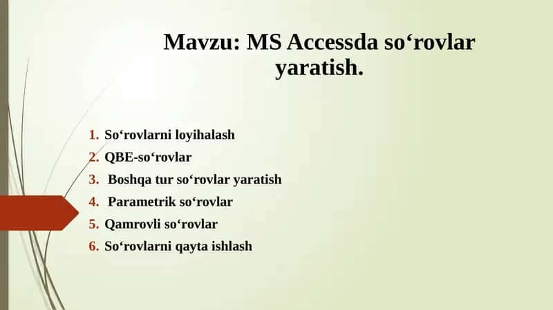 MS Access da So‘rovlarni Yaratish 1