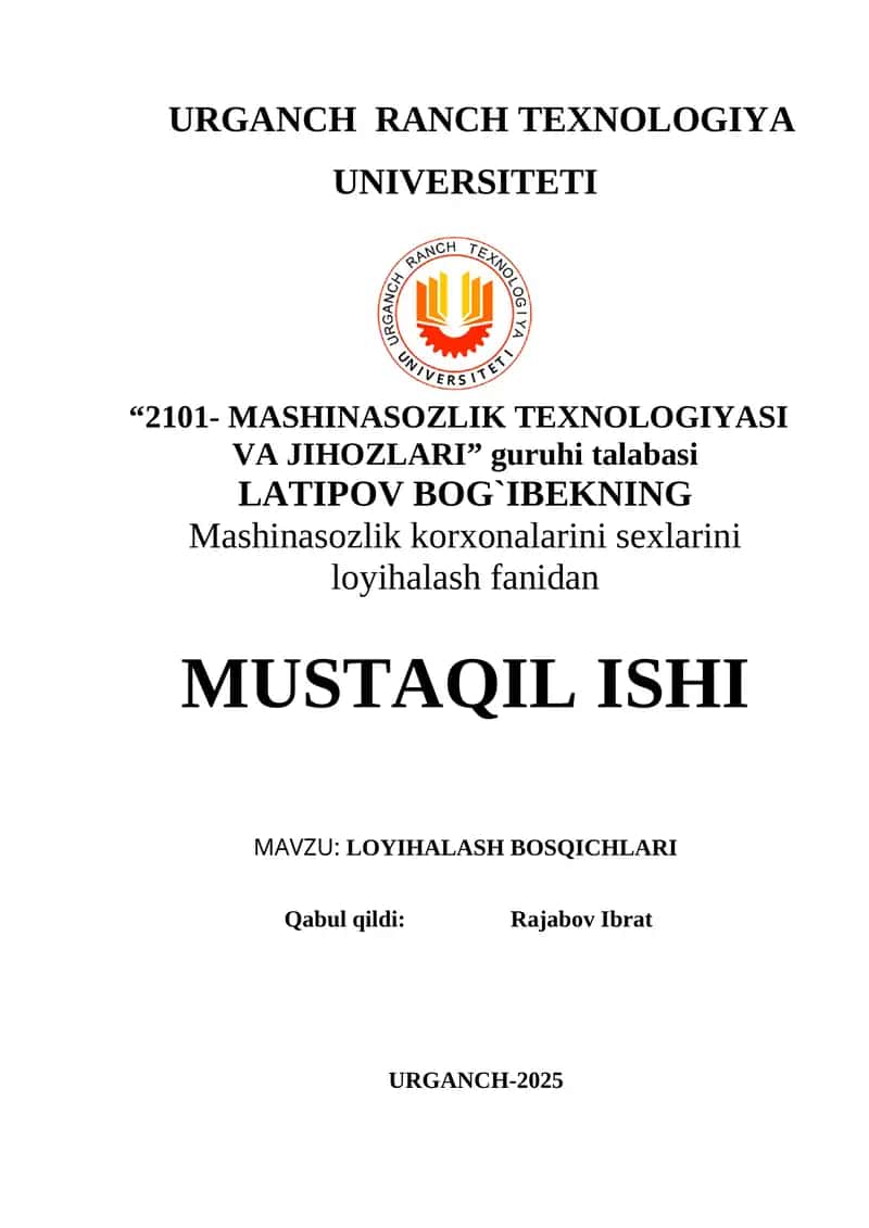MASHINASOZLIKDA LOYIHALASH BOSQICHLARI 1