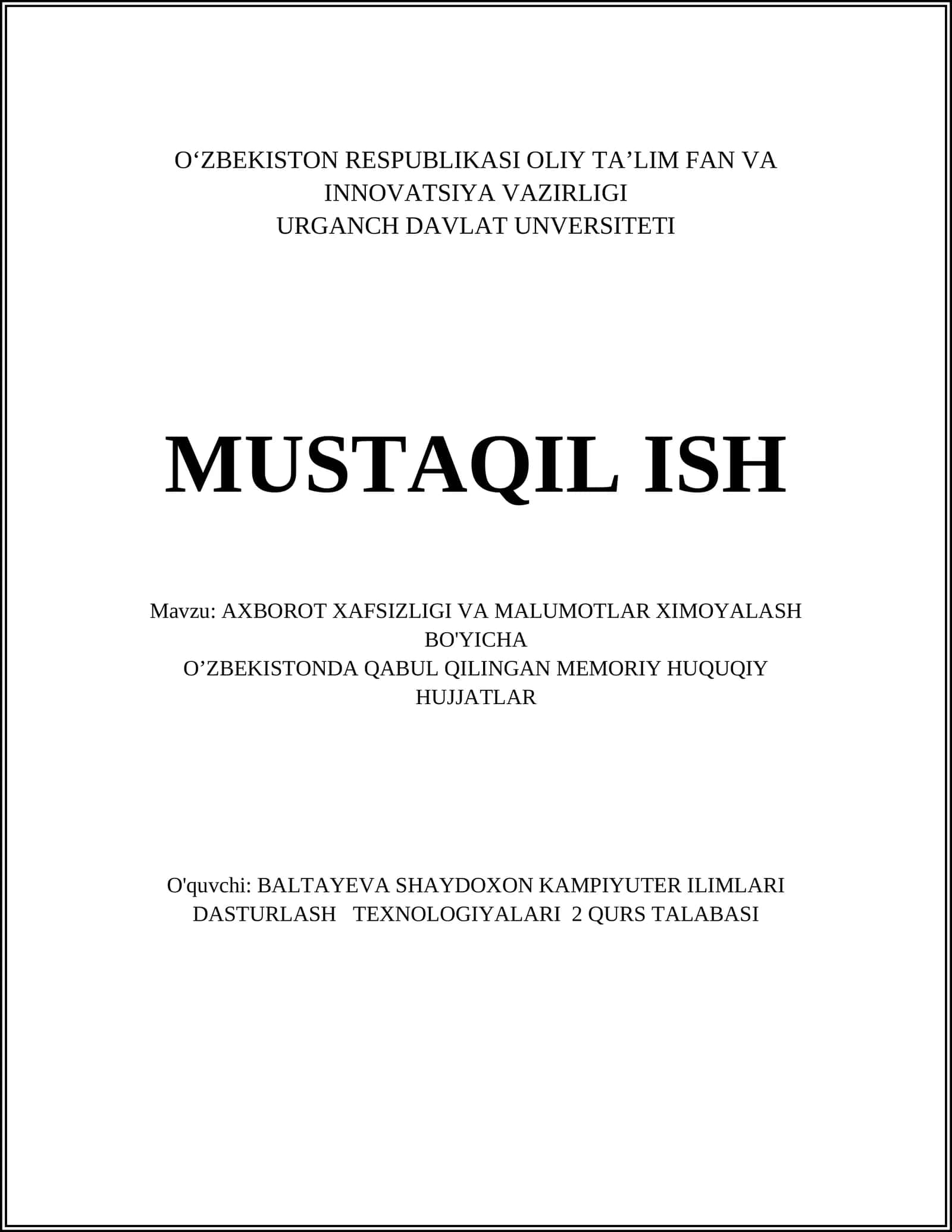 Oʻzbekiston Respublikasining Axborot xavfsizligi to'g'risida"gi qonuni 1