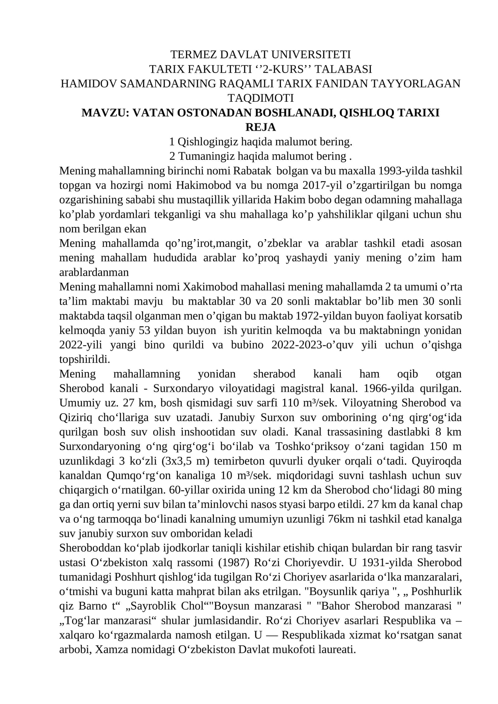 HAMIDOV SAMANDARNING RAQAMLI TARIX FANIDAN TAYYORLAGAN TAQDIMOTI 1