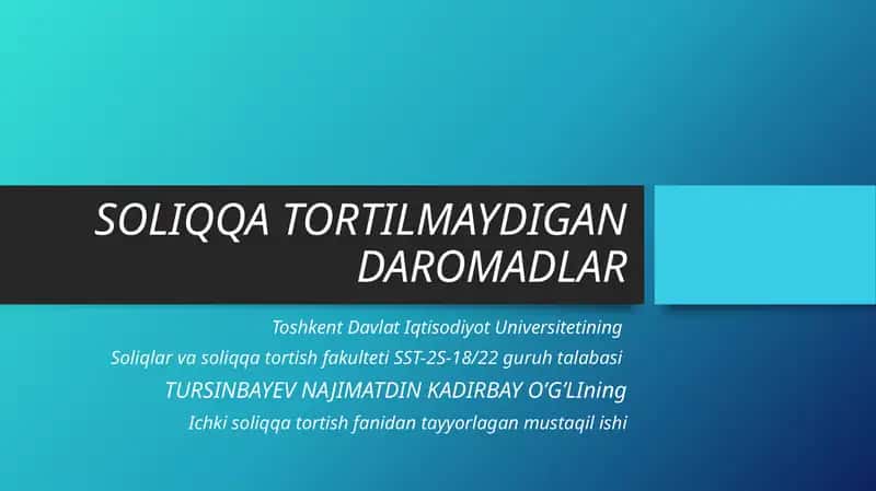 Soliqqa Tortilmaydigan Daromadlar 1