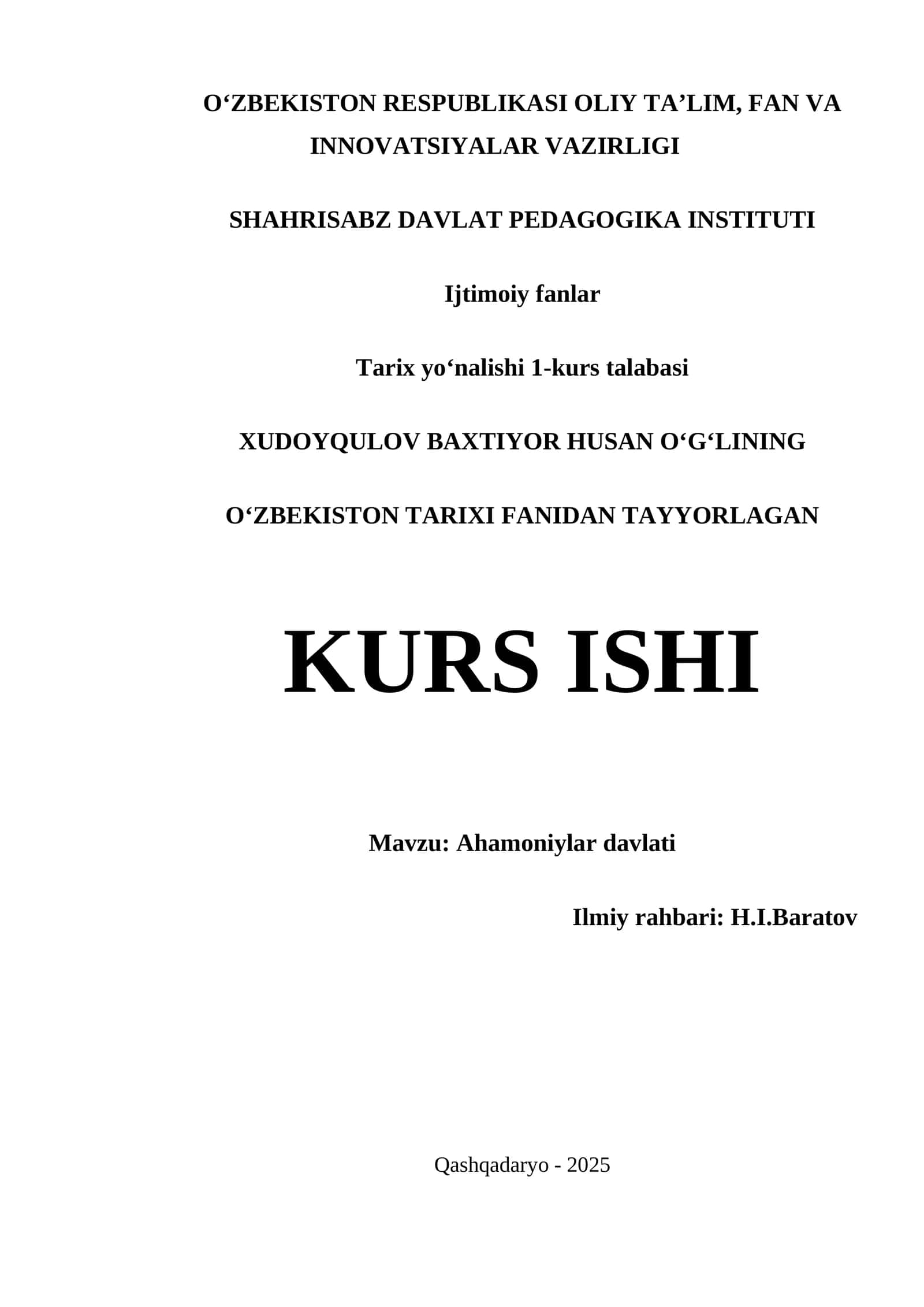 AHAMONIYLAR DAVLATI - KURS ISHI 1