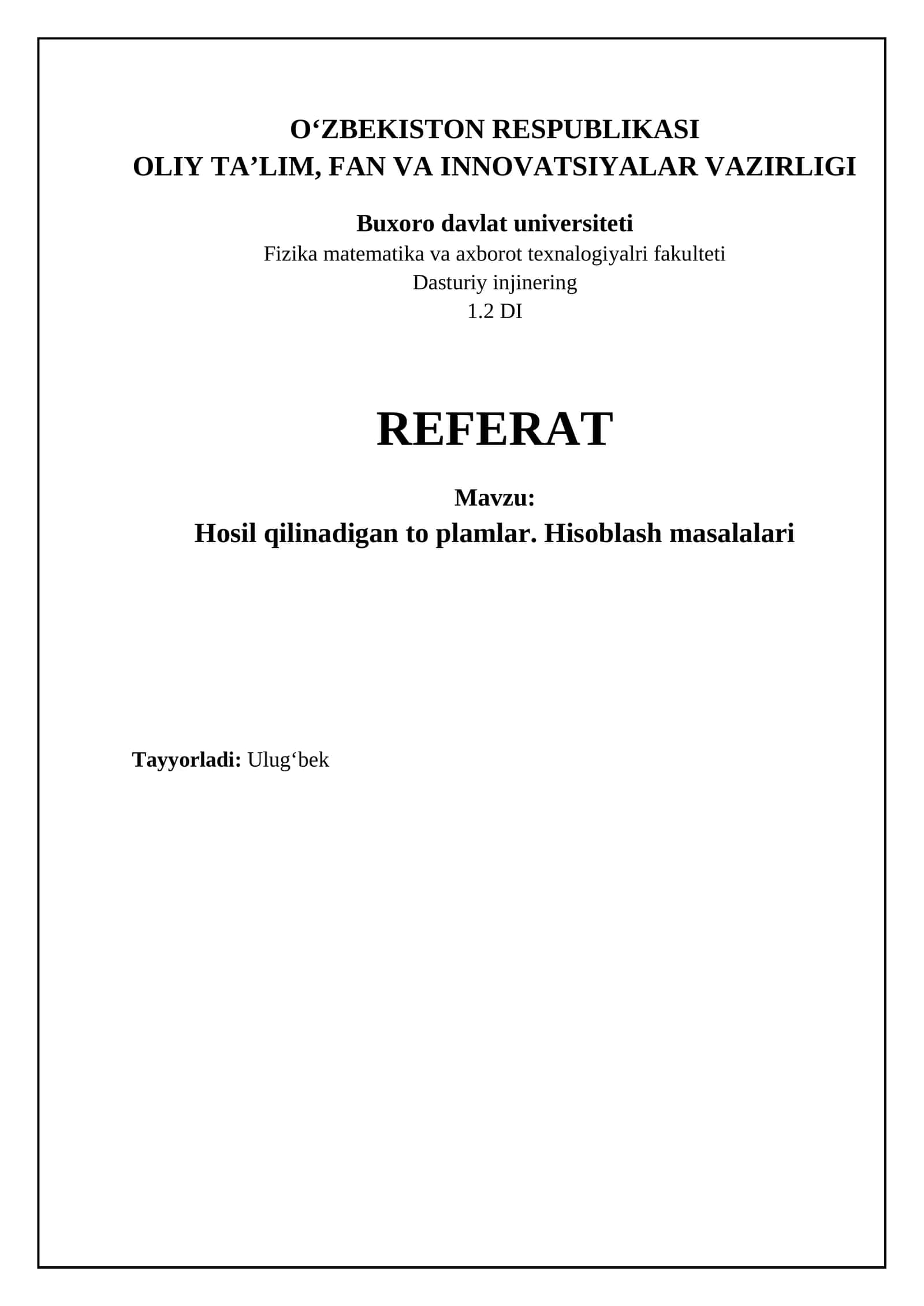 Hosil qilinadigan to plamlar. Hisoblash masalalari 1