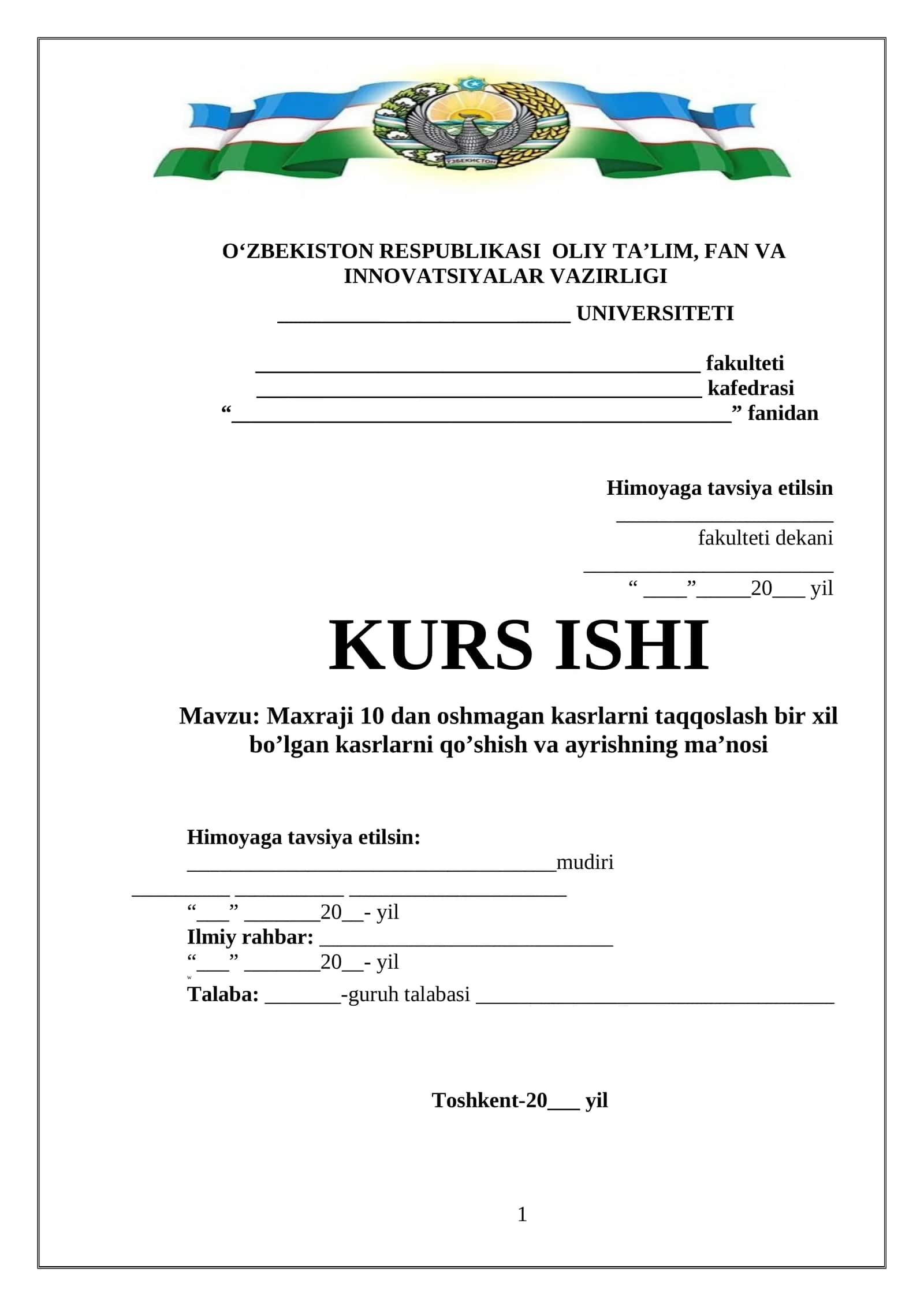 Maxraji 10 dan oshmagan kasrlarni taqqoslash bir xil bo’lgan kasrlarni qo’shish va ayrishning ma’nosi 1