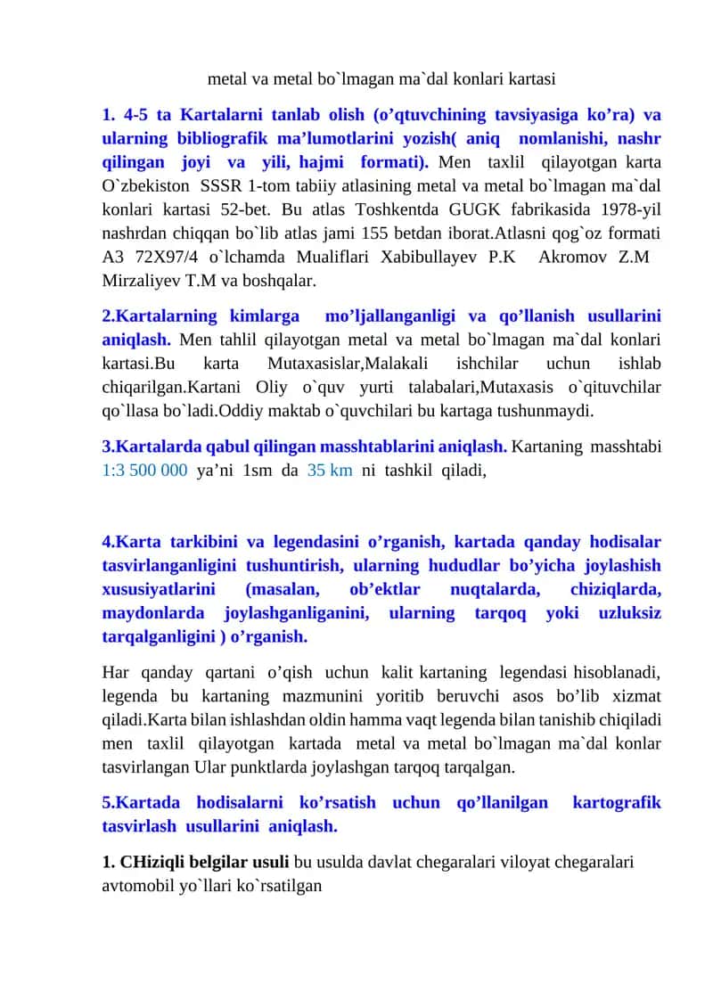 Metal va metal bo`lmagan ma`dal konlari kartasi 1