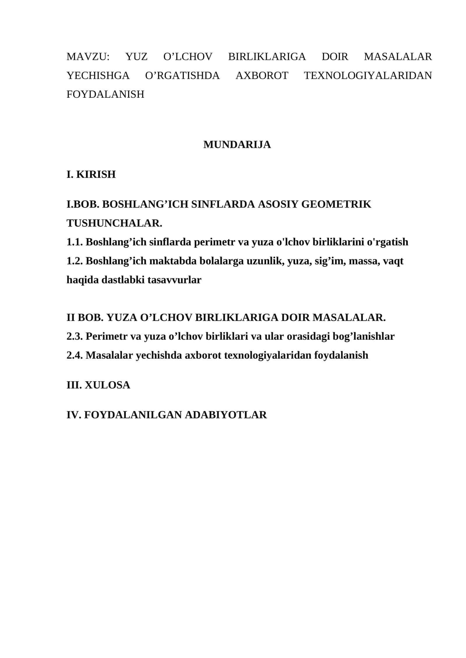 YUZ О’LCHОV BIRLIKLАRIGА DОIR MАSАLАLАR YECHISHGА О’RGАTISHDА АXBОRОT TEXNОLОGIYАLАRIDАN FОYDАLАNISH 1
