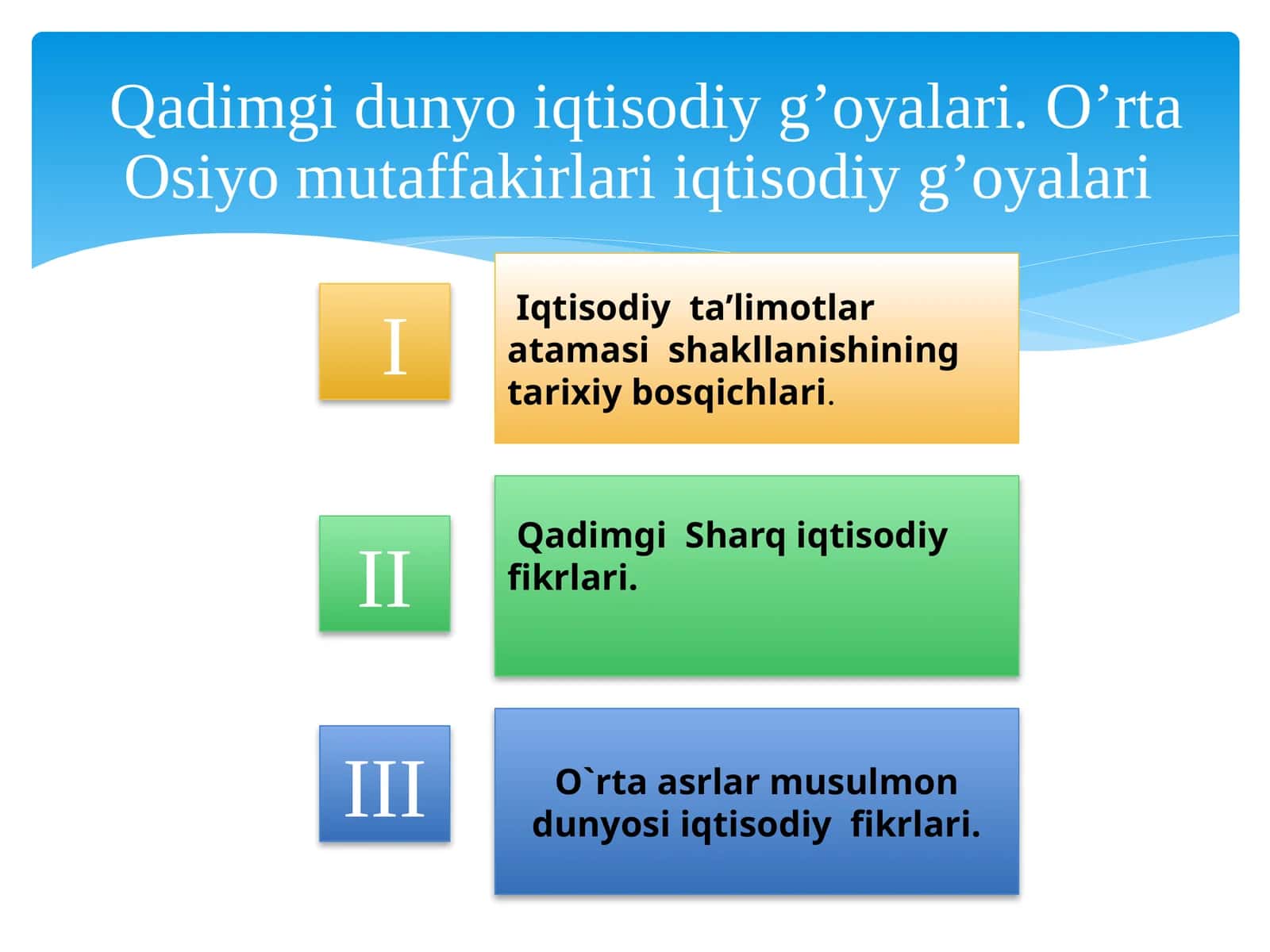 Qadimgi dunyo iqtisodiy g‘oyalari. O‘rta Osiyo mutaffakirlari iqtisodiy g‘oyalari 1
