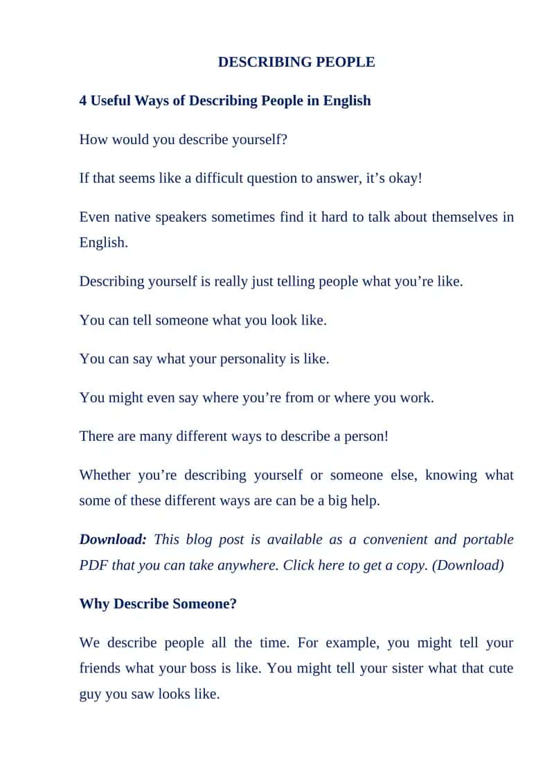 DESCRIBING PEOPLE 1