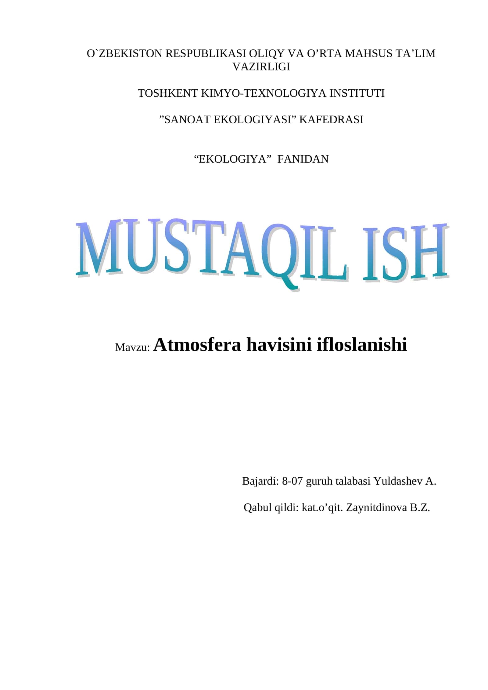 Аtmosfera havisini ifloslanishi 1