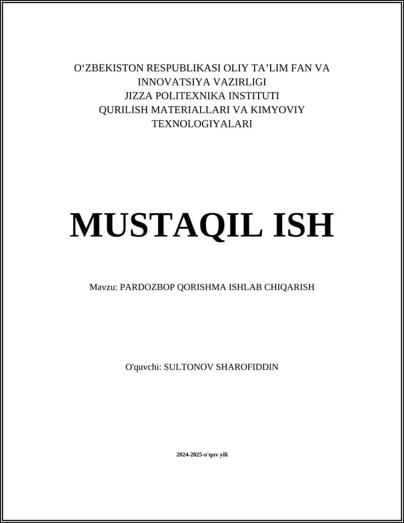 PARDOZBOP QORISHMA ISHLAB CHIQARISH 1