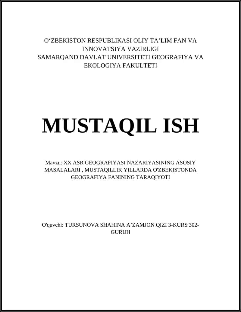 XX ASR GEOGRAFIYASI NAZARIYASINING ASOSIY MASALALARI 1