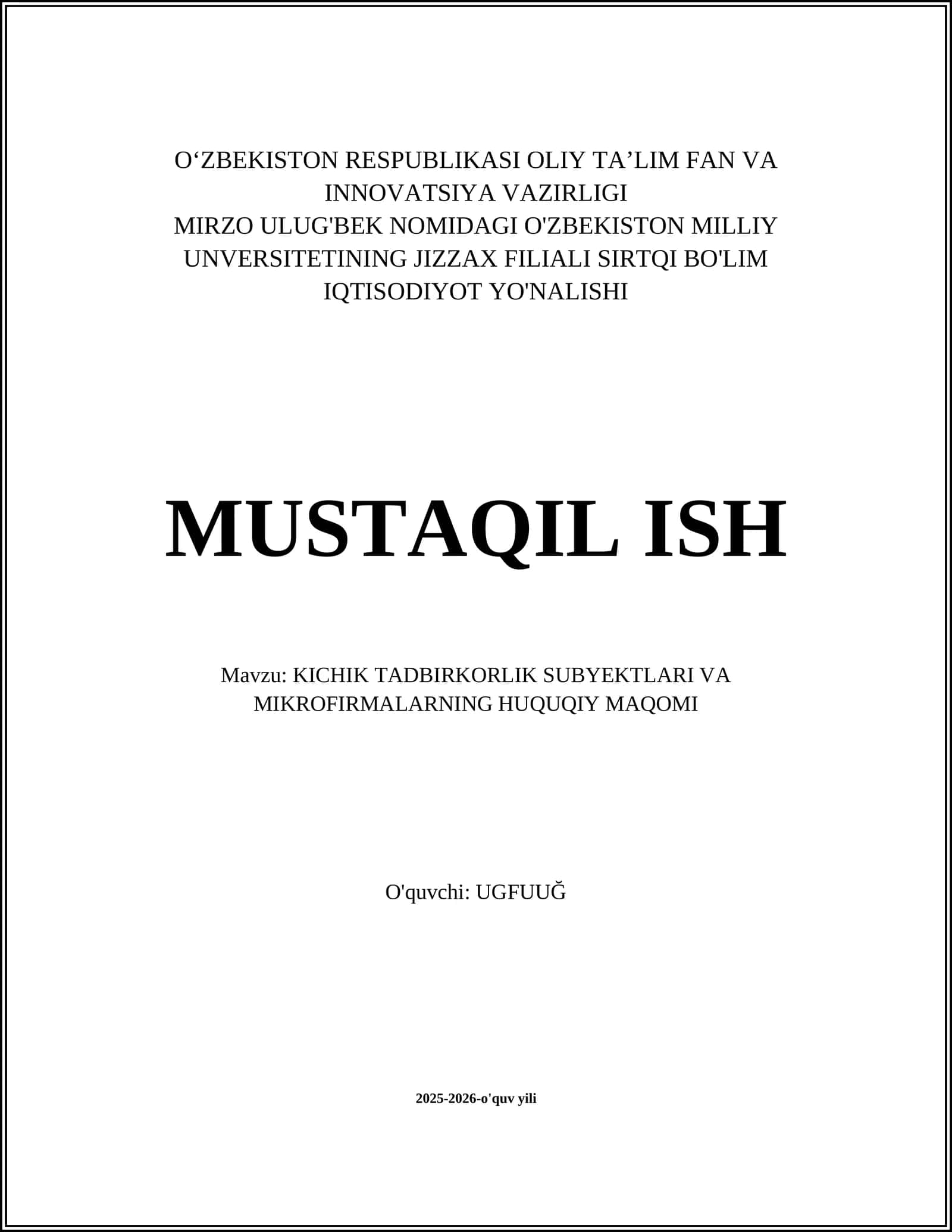 KICHIK TADBIRKORLIK SUBYEKTLARI VA MIKROFIRMALARNING HUQUQIY MAQOMI 1
