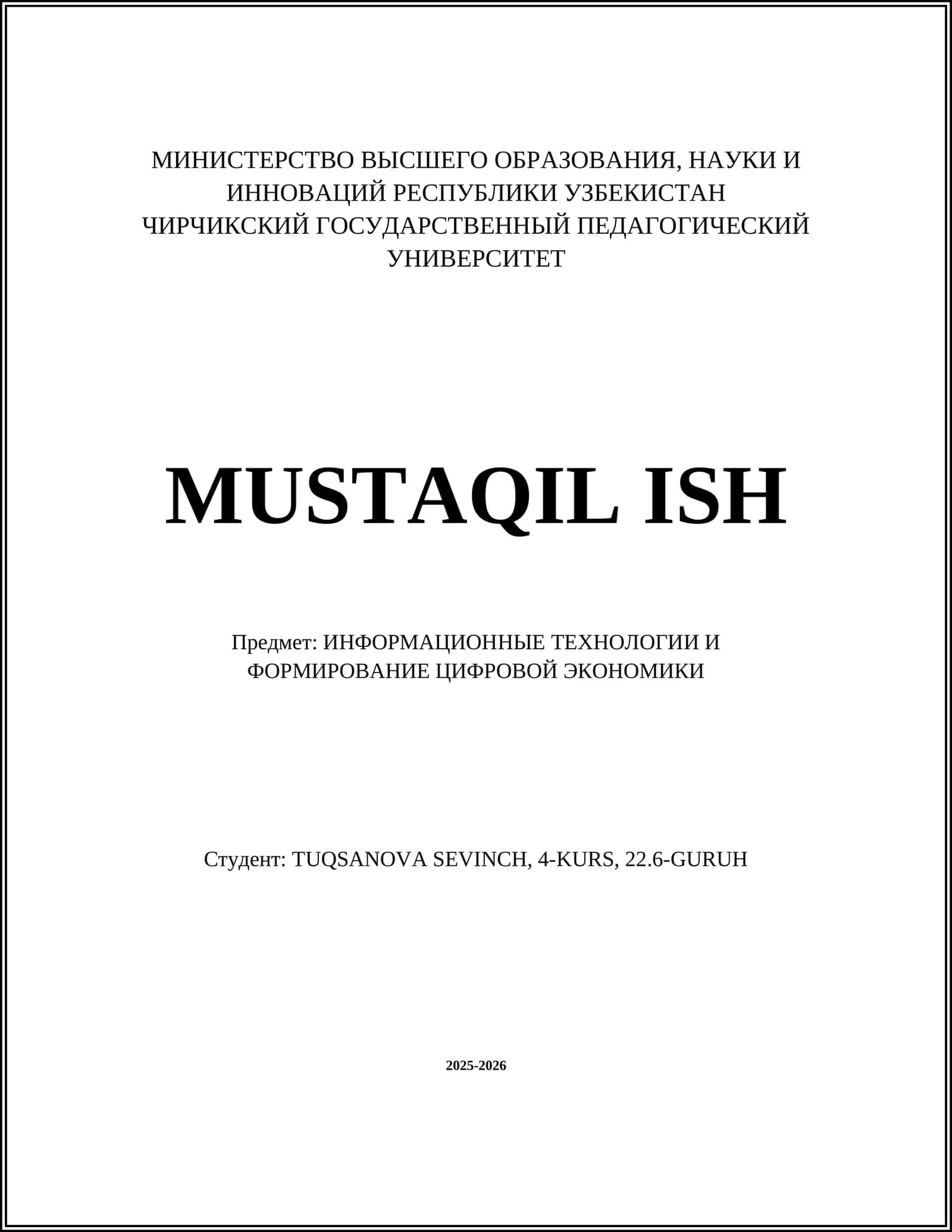 MUSTAQIL ISH 1