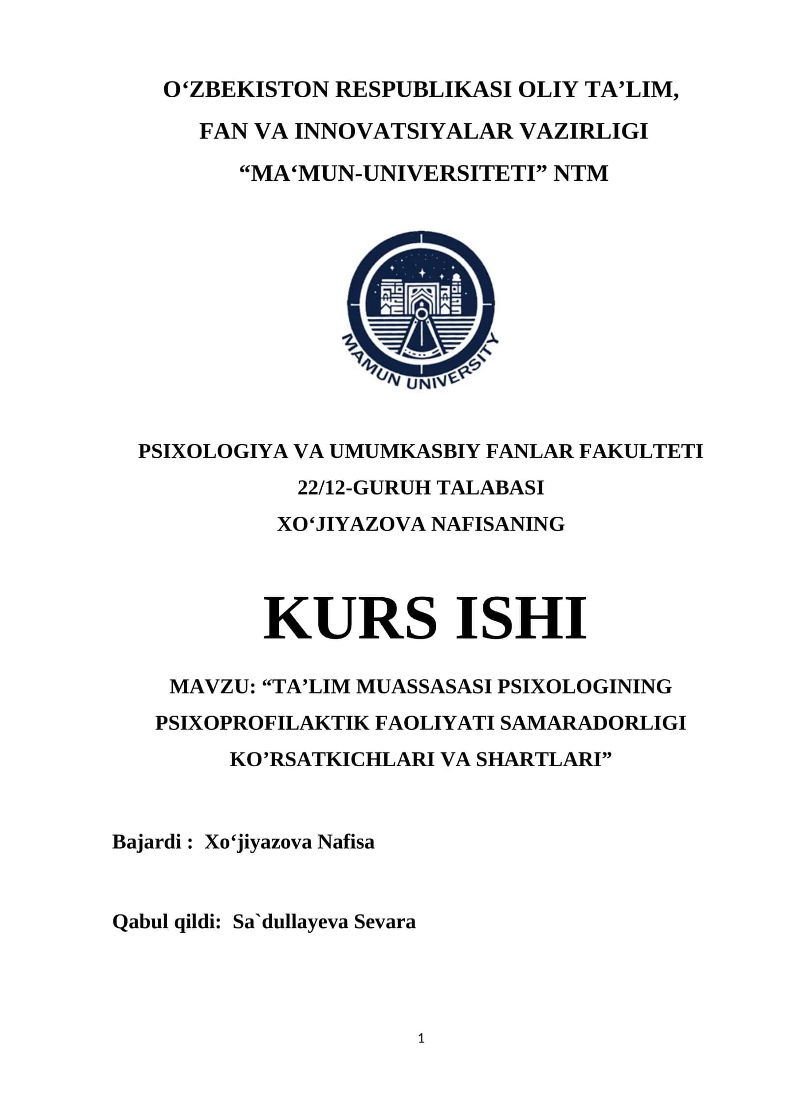 TA’LIM MUASSASASI PSIXOLOGINING PSIXOPROFILAKTIK FAOLIYATI SAMARADORLIGI KO’RSATKICHLARI VA SHARTLARI 1