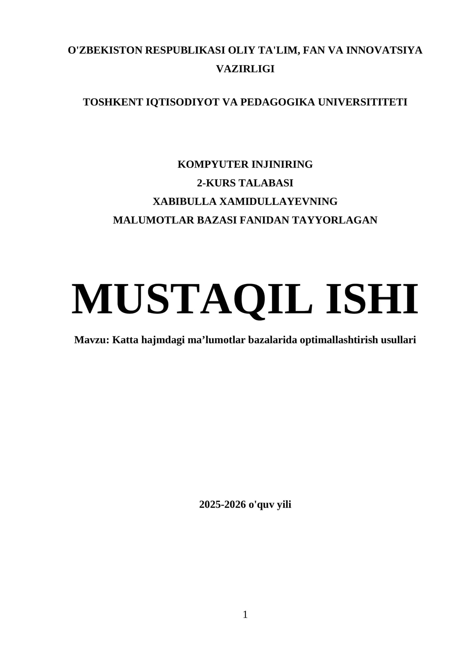 Katta hajmdagi ma’lumotlar bazalarida optimallashtirish usullari 1