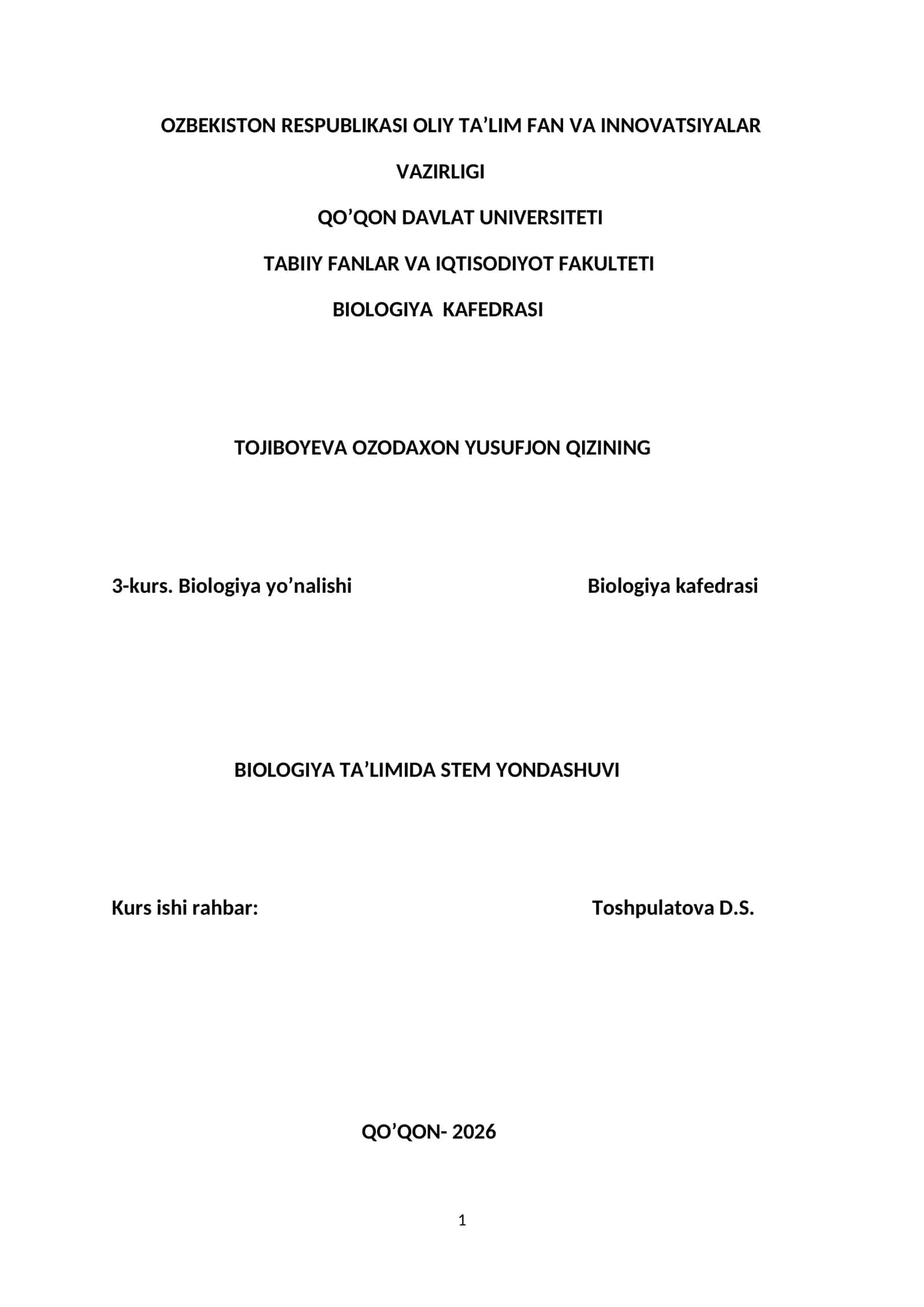 BIOLOGIYA TA’LIMIDA STEM YONDASHUVI 1