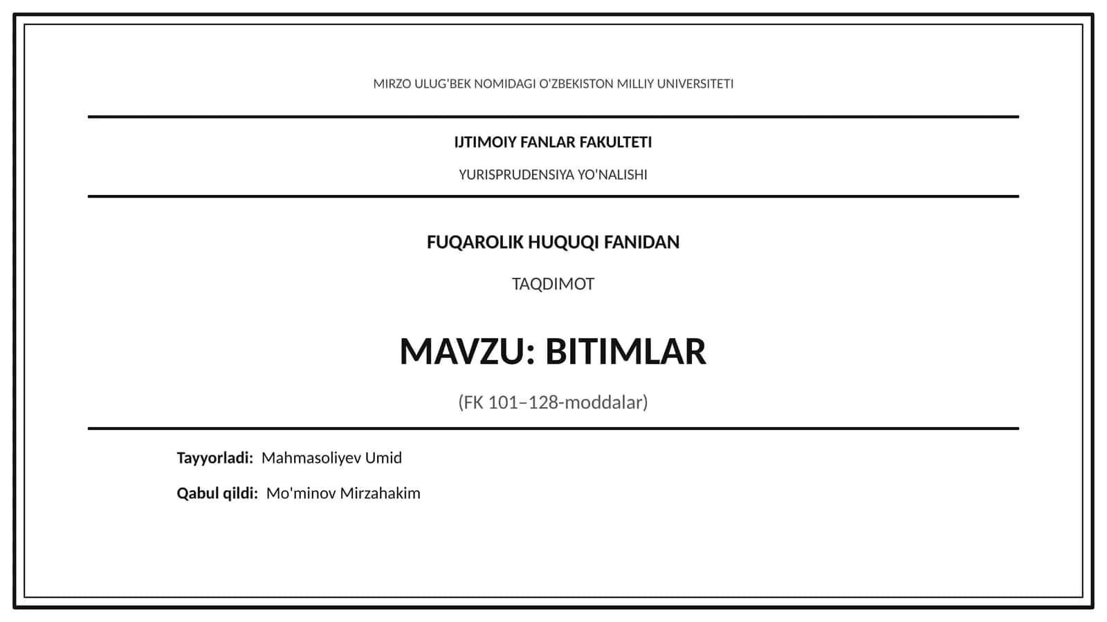 Bitimlar Mavzusida Slayd prezentatsiya taqdimot 1