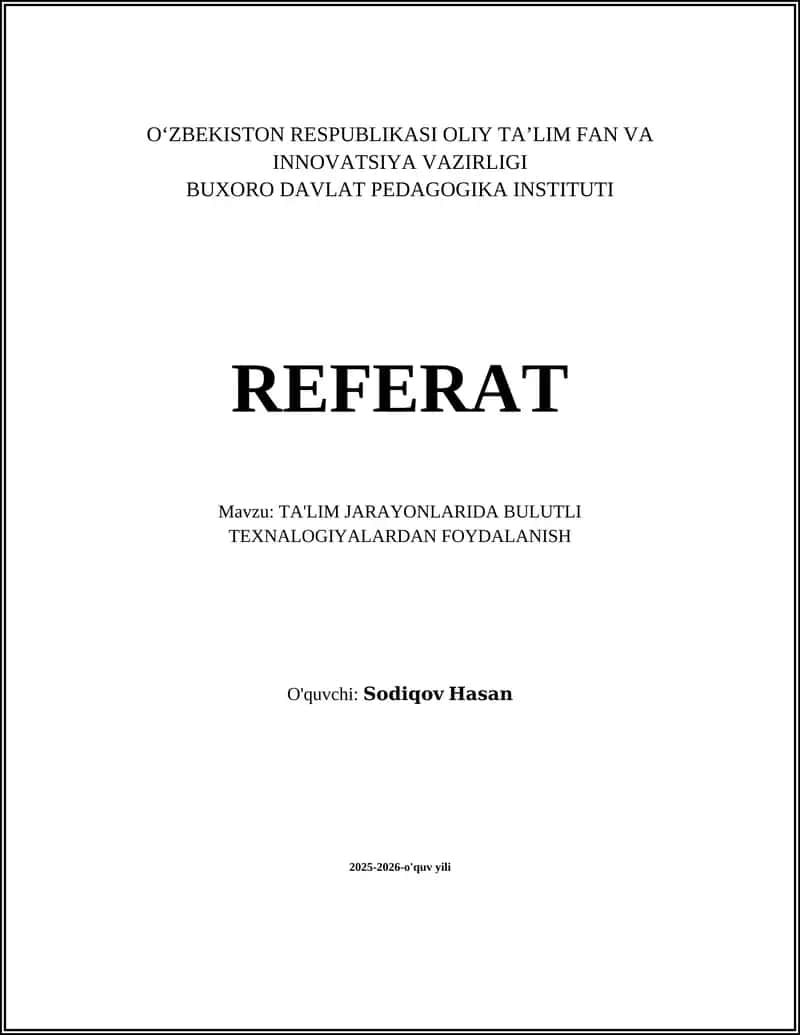 TA'LIM JARAYONLARIDA BULUTLI TEXNALOGIYALARDAN FOYDALANISH 1