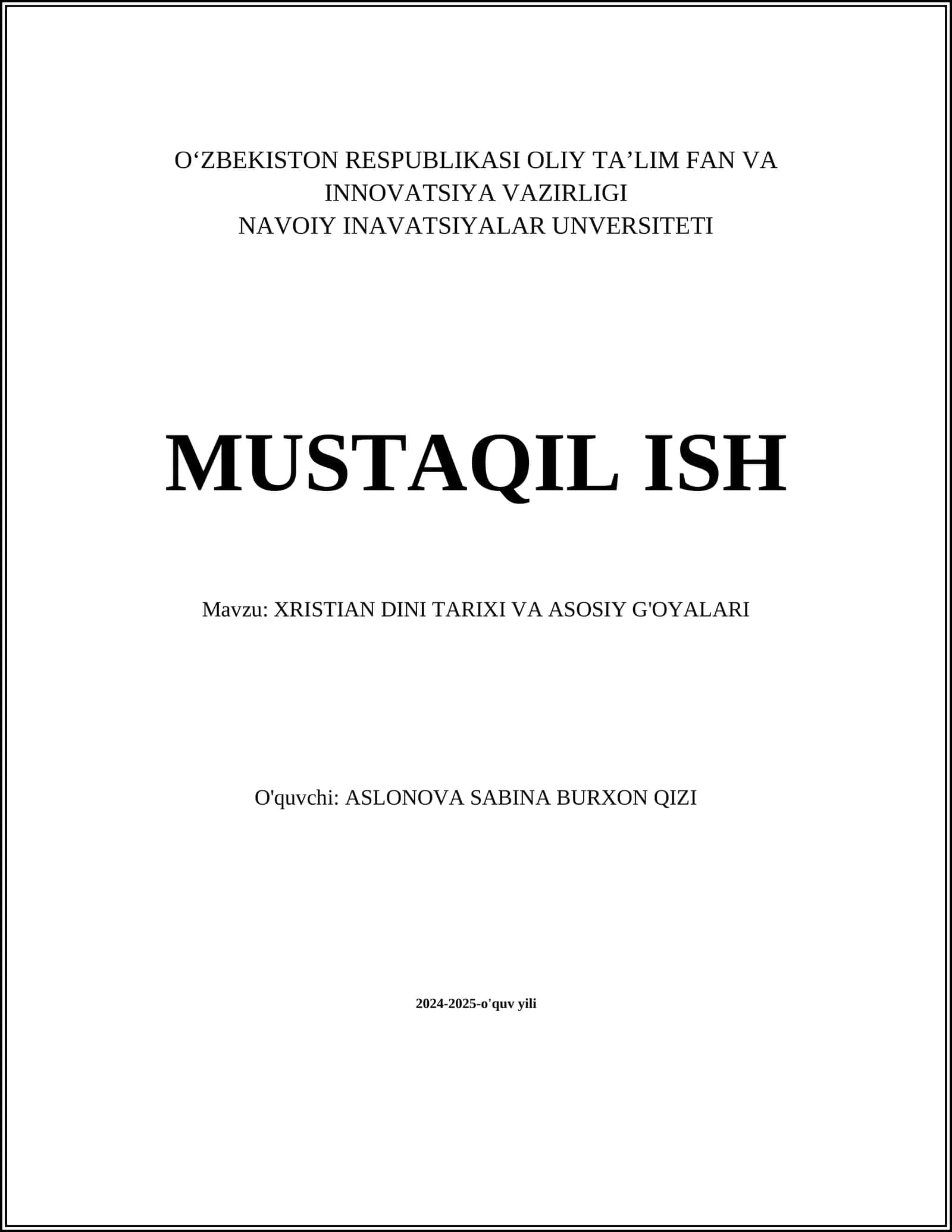 XRISTIAN DINI TARIXI VA ASOSIY G'OYALARI 1
