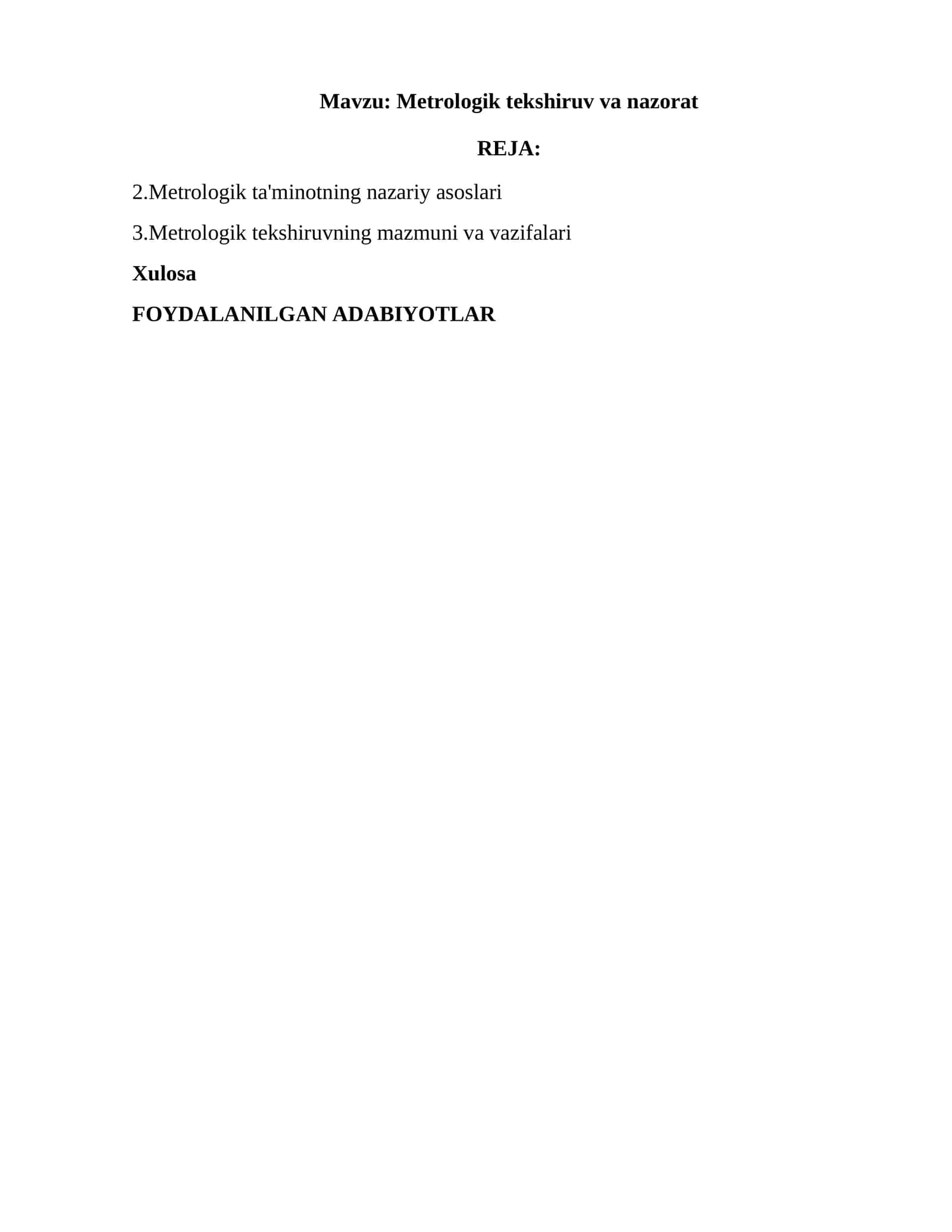Metrologik tekshiruv va nazorat 1