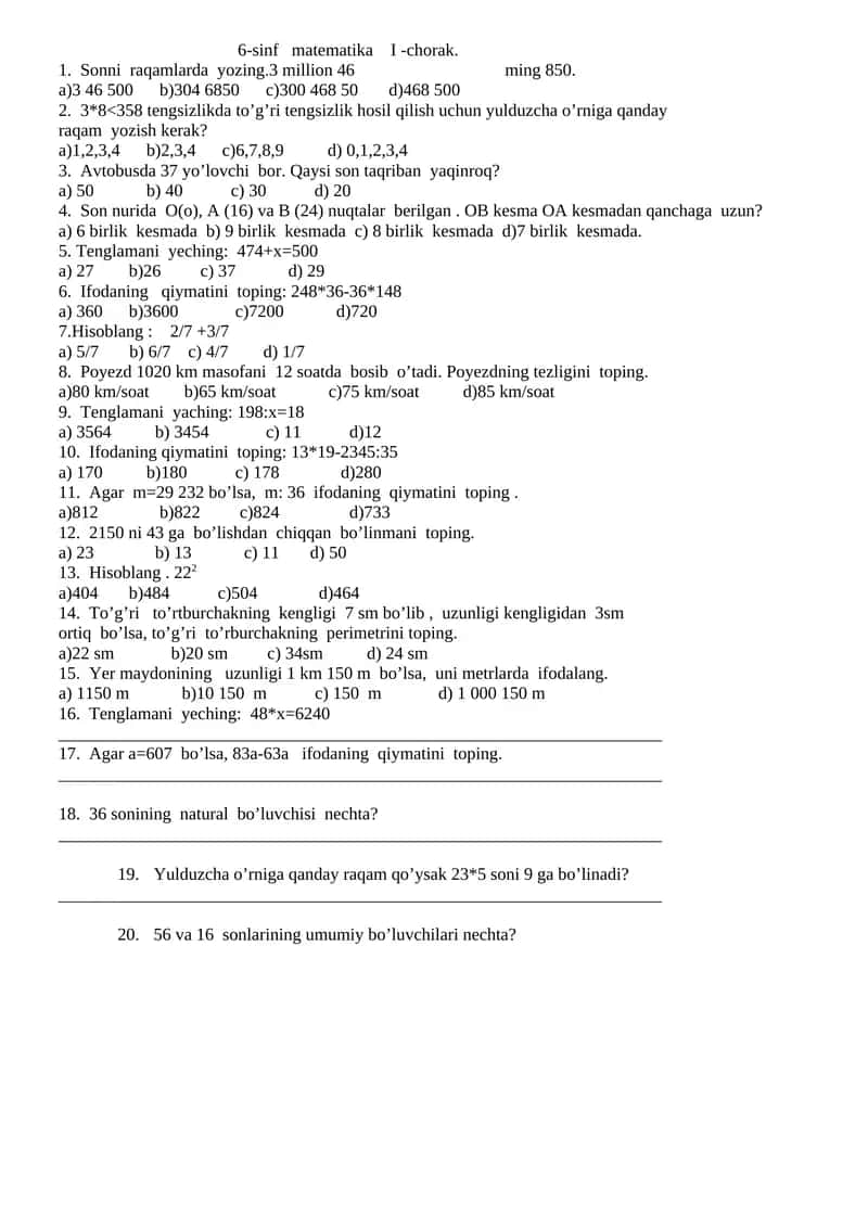 6-sinf matematika I - chorak 1