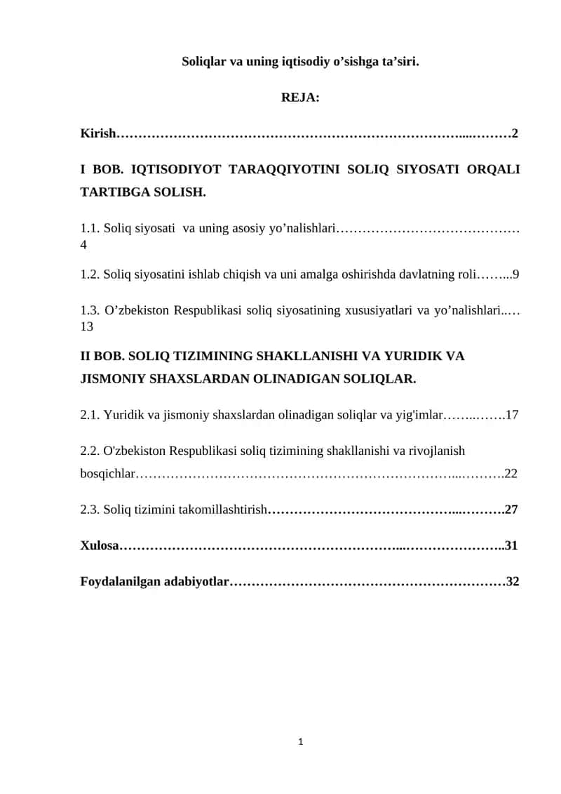 Soliqlar va uning iqtisodiy o’sishga ta’siri 1