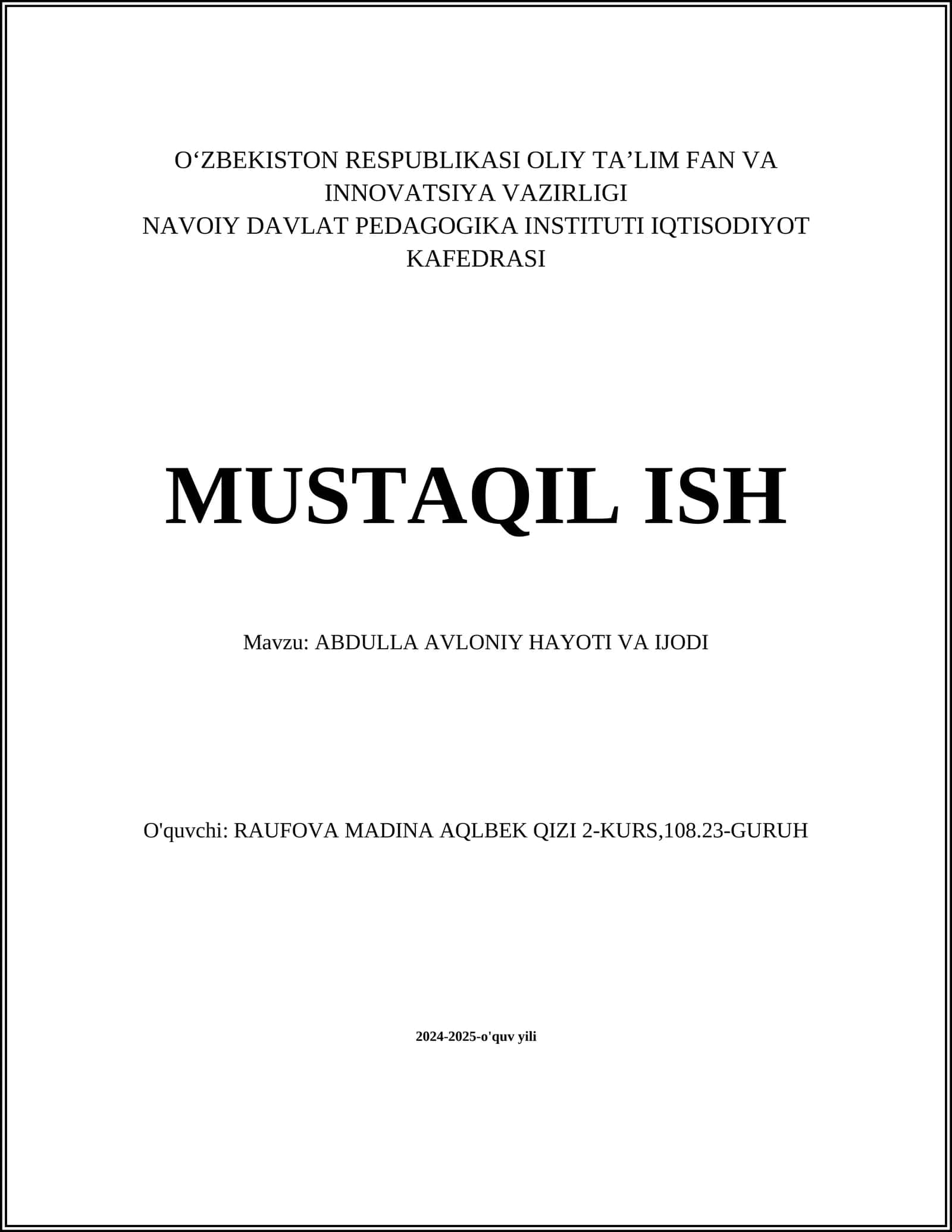 ABDULLA AVLONIY HAYOTI VA IJODI 1
