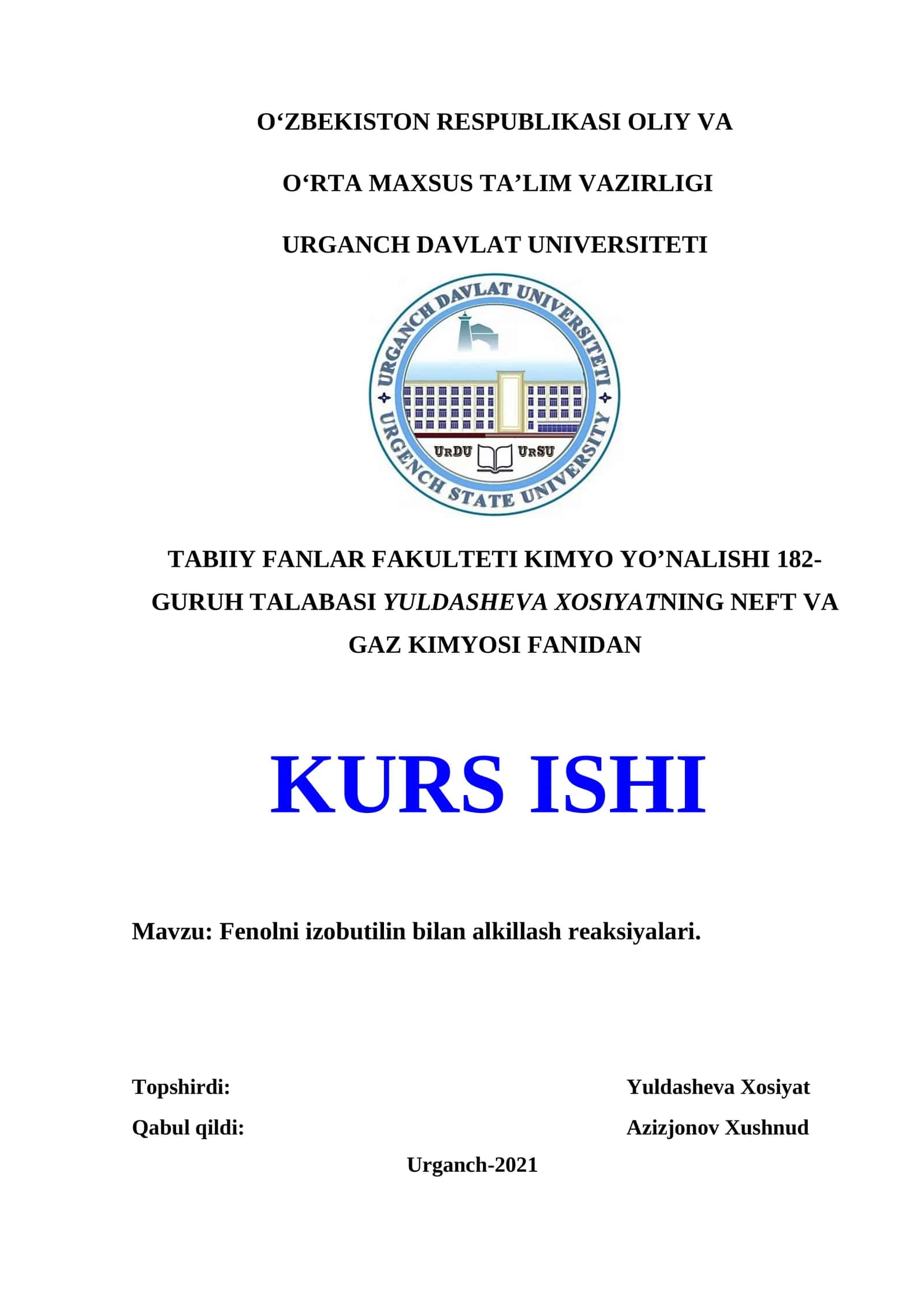 Fenolni izobutilin bilan alkillash reaksiyalari 1
