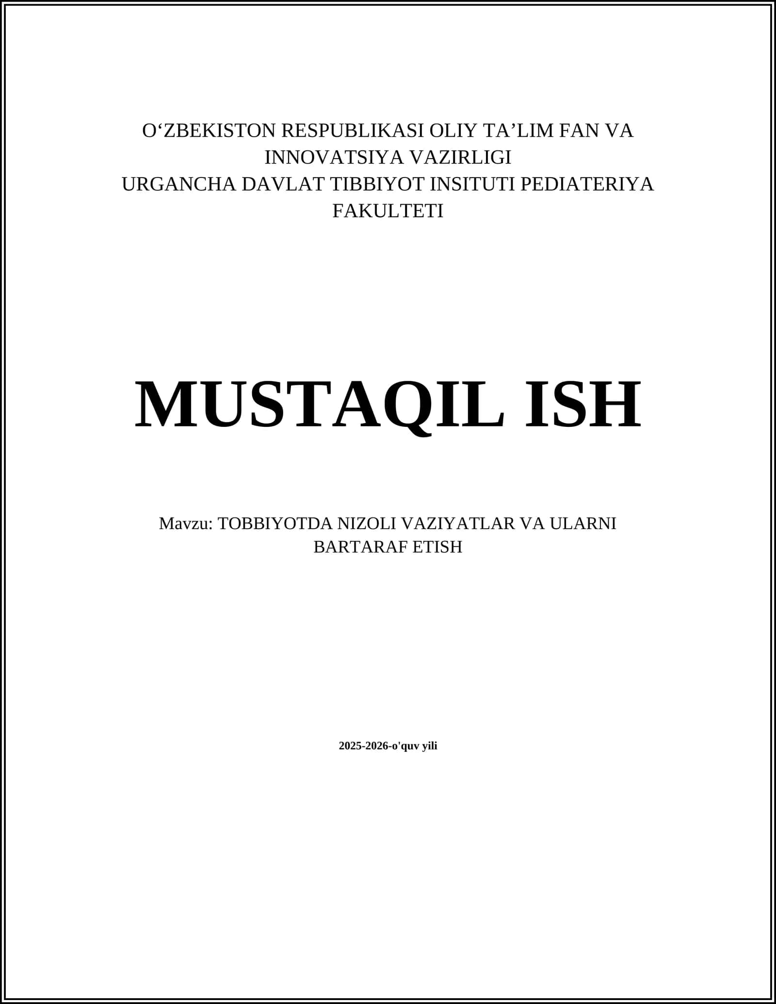 TOBBIYOTDA NIZOLI VAZIYATLAR VA ULARNI BARTARAF ETISH 1