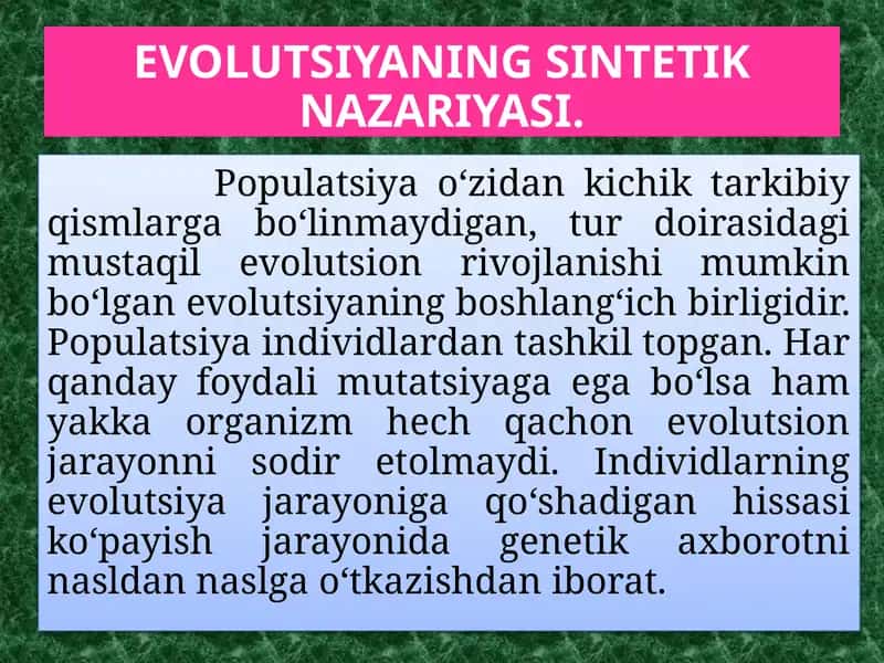EVOLUTSIYANING SINTETIK NAZARIYASI 1
