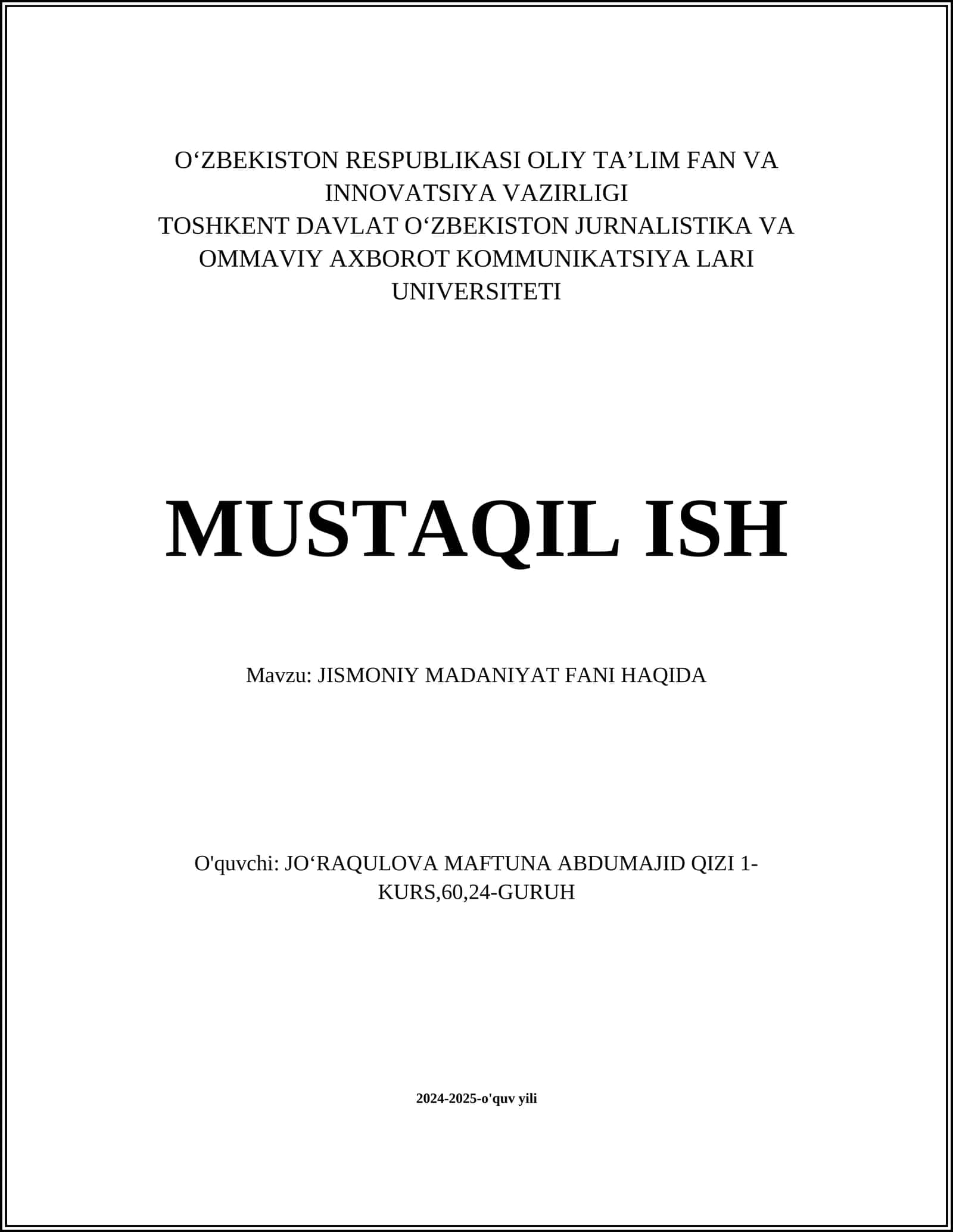 Jismoniy Madaniyat Fani Haqida 1