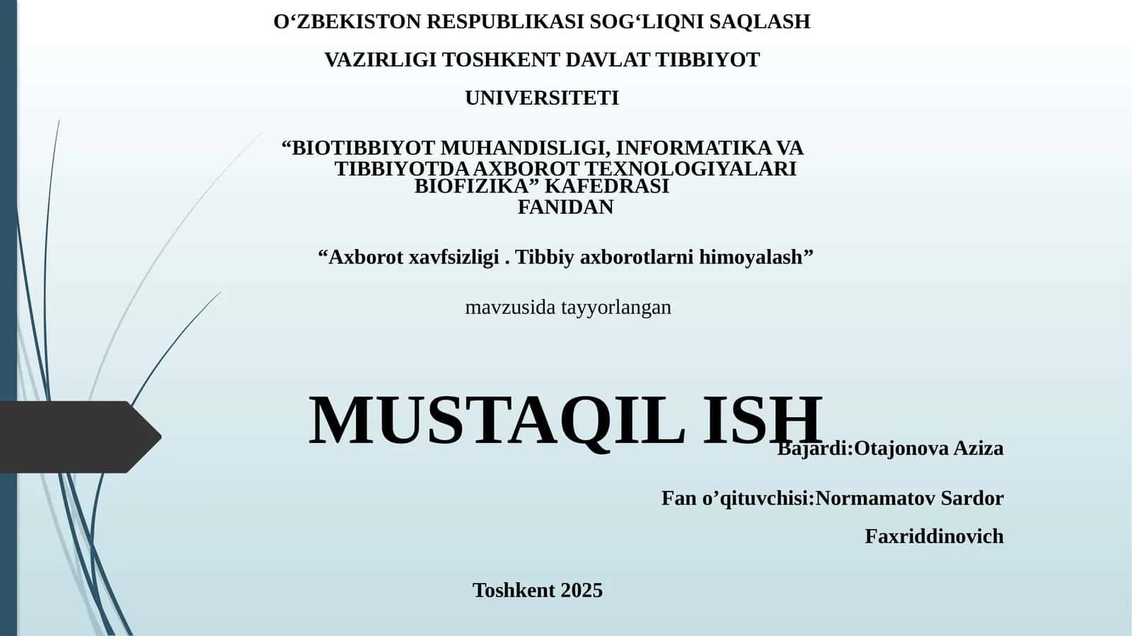Axborotxavfsizligi.Tibbiyaxborotlarnihimoyalash 1