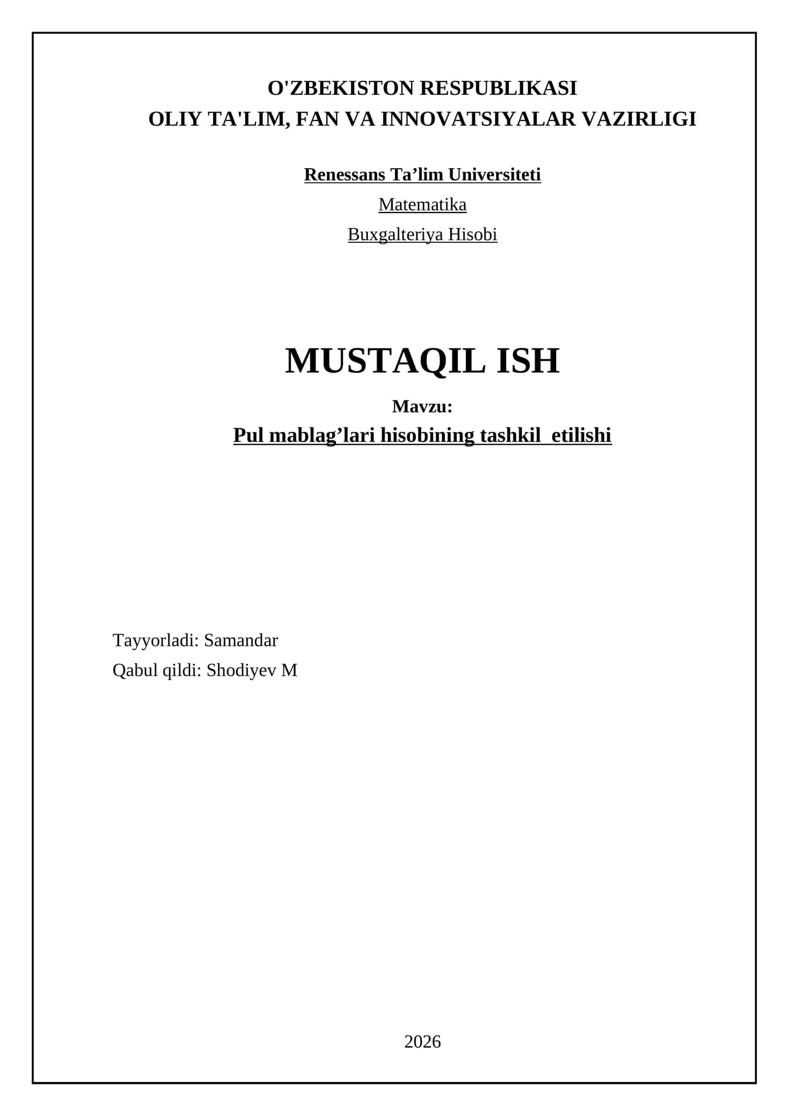 Pul mablag'lari hisobi uchun huquqiy va normativ-huquqiy asoslar 1