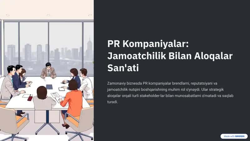 PR Kompaniyalar: Jamoatchilik Bilan Aloqalar San'ati 1