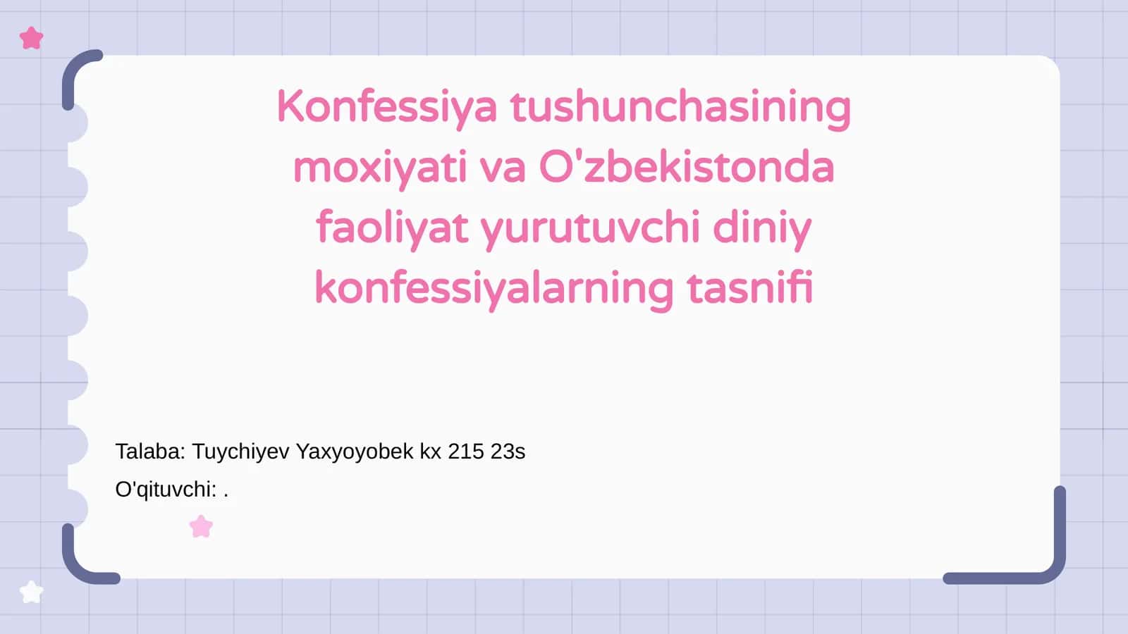 Konfessiya tushunchasining moxiyati va O'zbekistonda faoliyat yurutuvchi diniy konfessiyalarning tasnifi 1