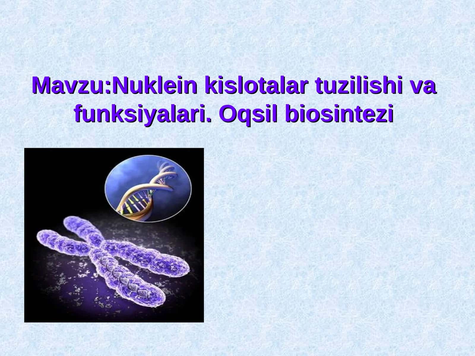 Nuklein kislotalar tuzilishi va funksiyalari. Oqsil biosintezi 1