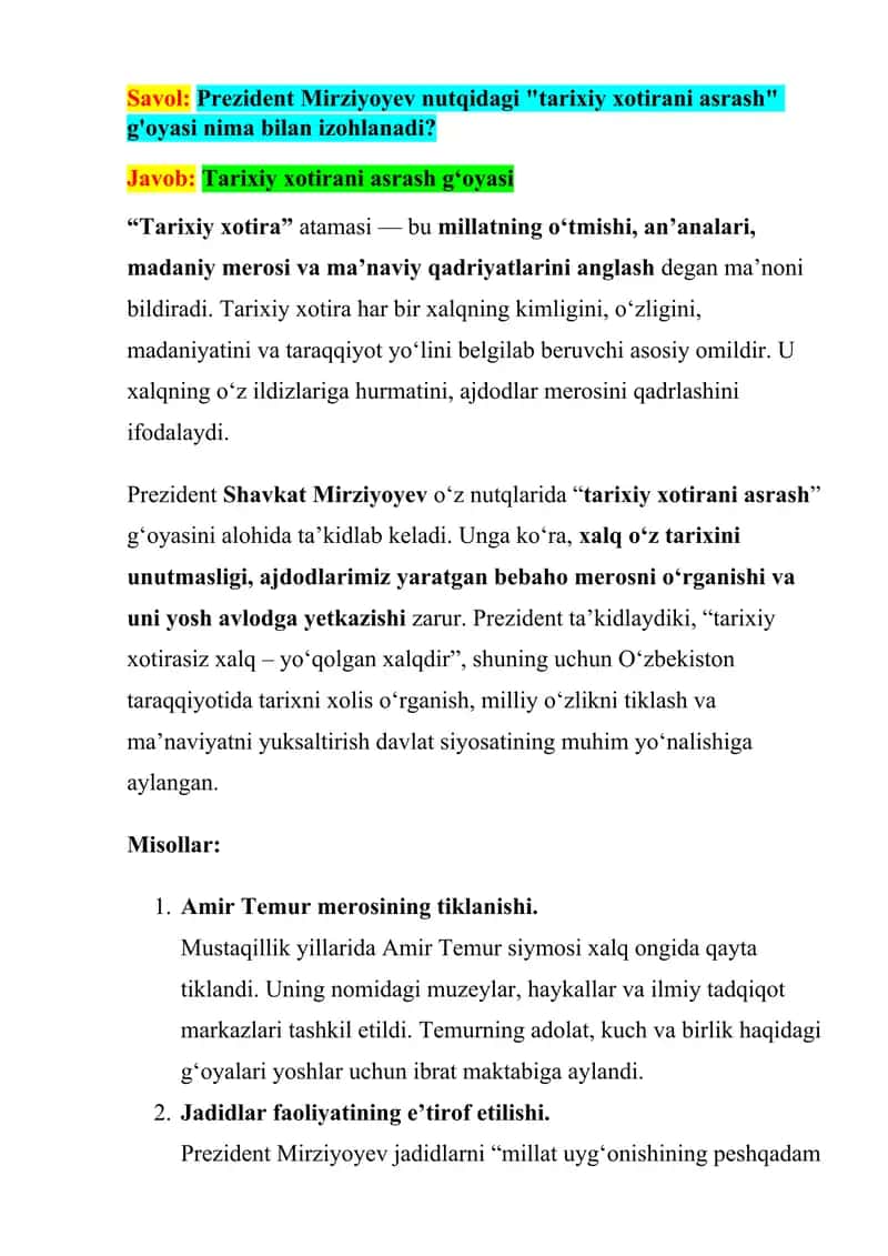 "Tarixiy xotirani asrash" g'oyasi 1