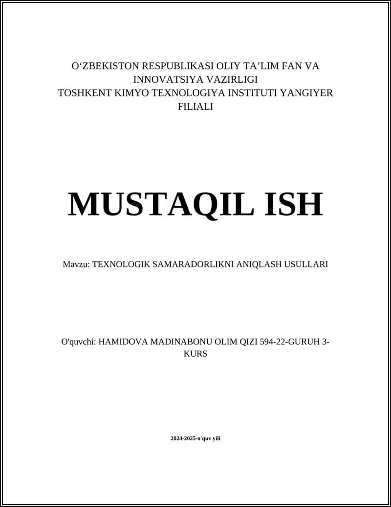 TEXNOLOGIK SAMARADORLIKNI ANIQLASH USULLARI 1