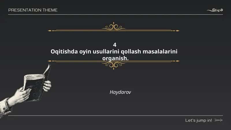 Oqitishda oyin usullarini qollash masalalarini organish. Haydarov 1