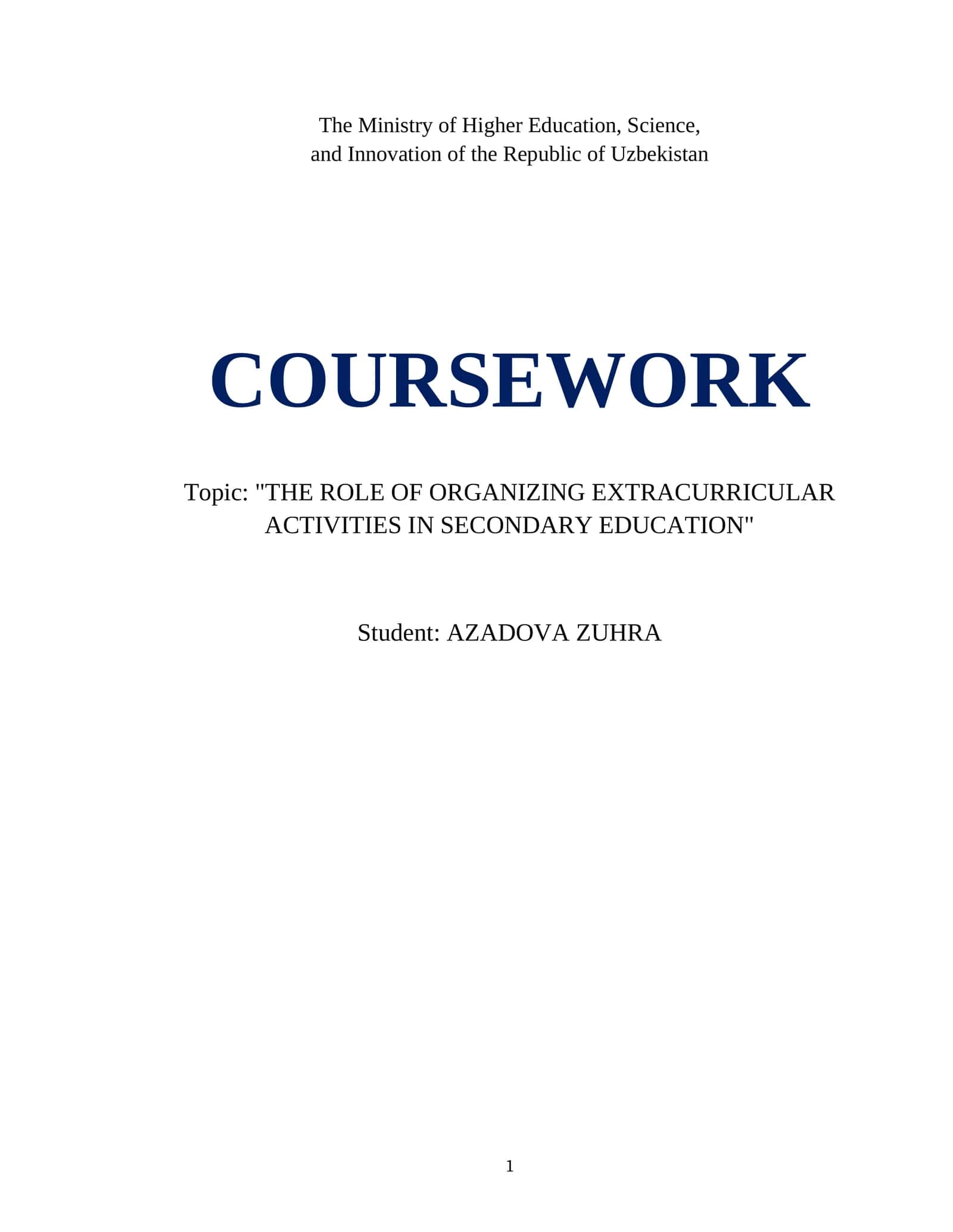 THE ROLE OF ORGANIZING EXTRACURRICULAR ACTIVITIES IN SECONDARY EDUCATION 1