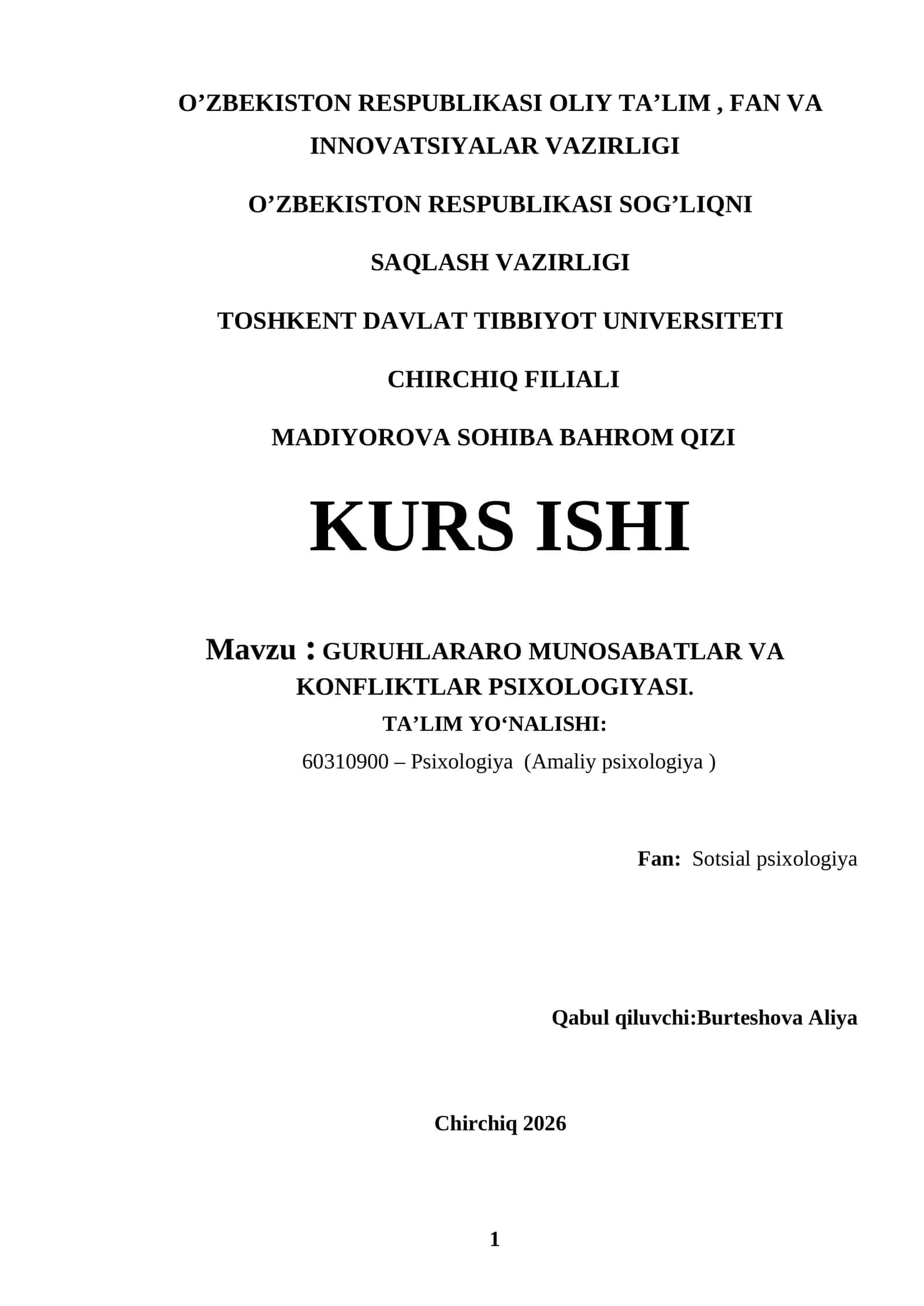 GURUHLARARO MUNOSABATLAR VA KONFLIKTLAR PSIXOLOGIYASI 1