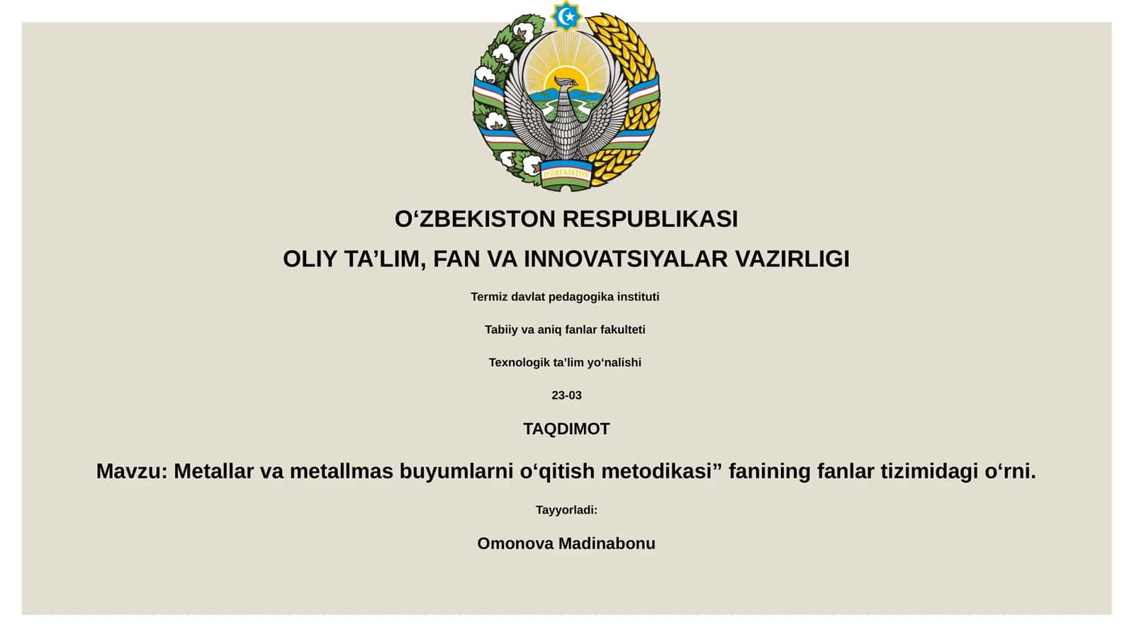 Metallar va metallmas buyumlarni o‘qitish metodikasi 1