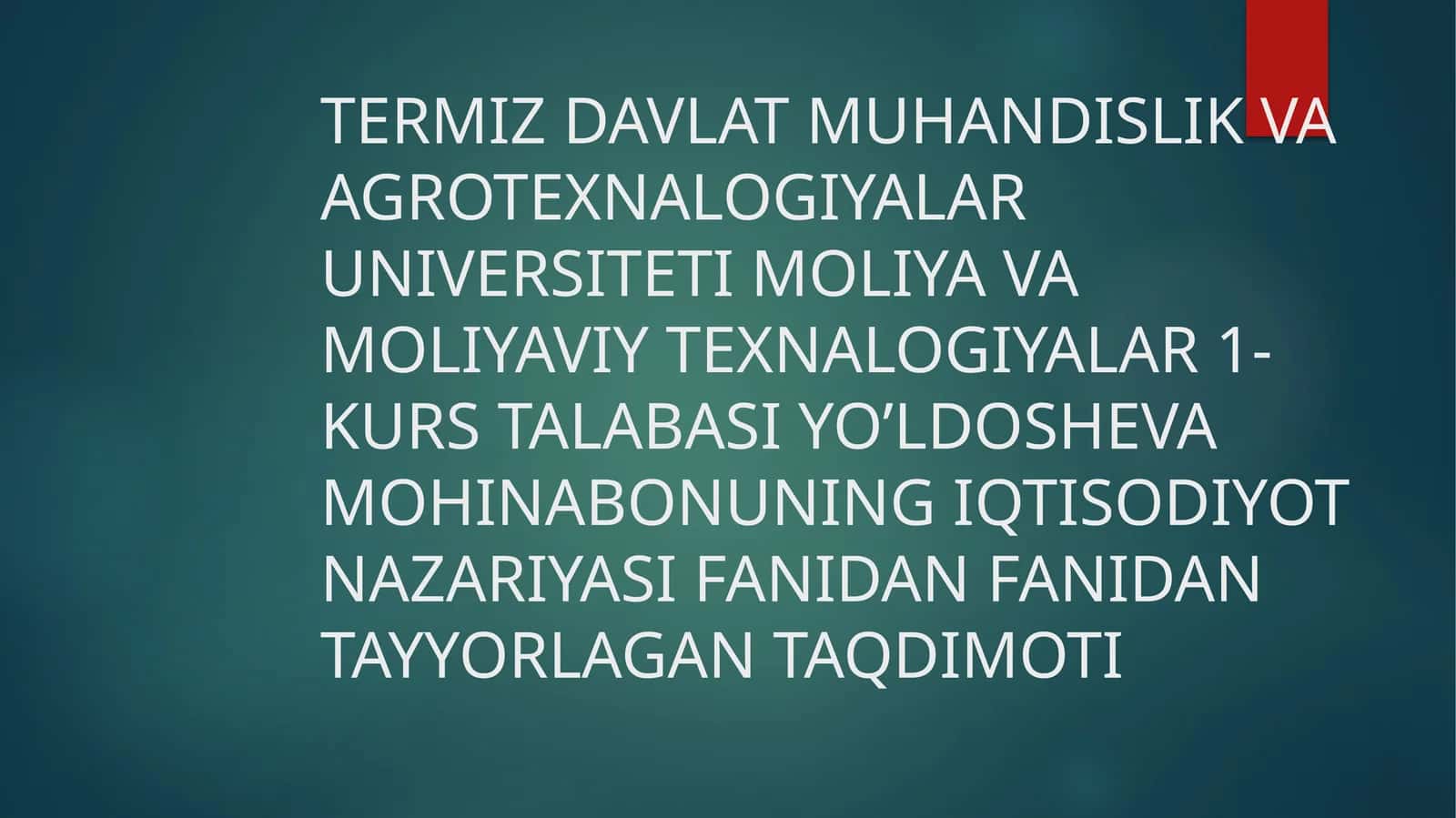Moliyaviy Texnologiyalar 1-kurs Taqdimoti 1