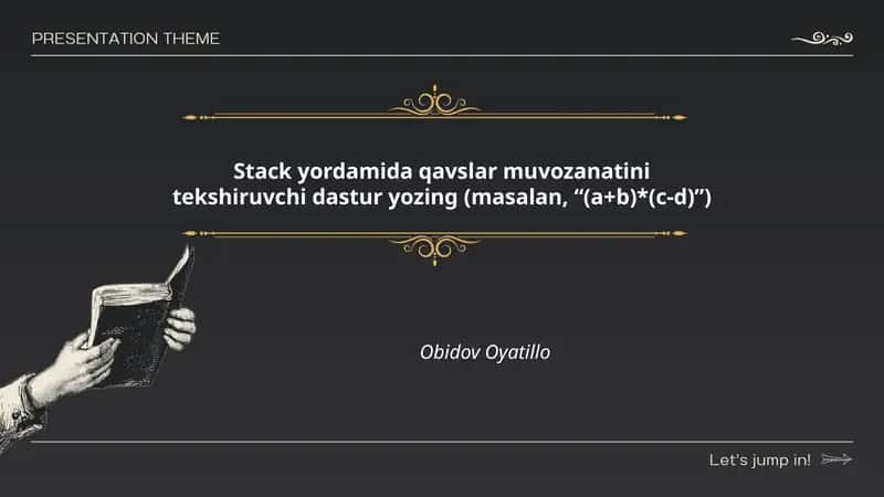 Stack yordamida qavslar muvozanatini tekshiruvchi dastur 1