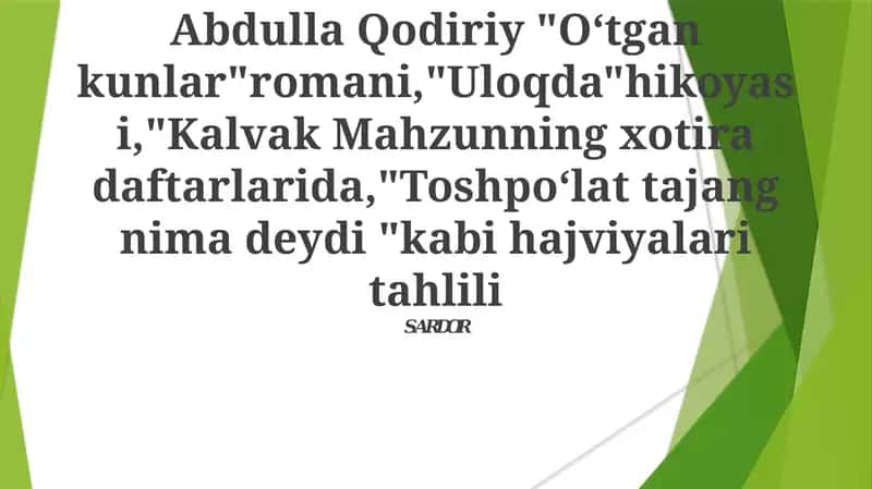 Abdulla Qodiriy "Oʻtgan Kunlar" romanı 1