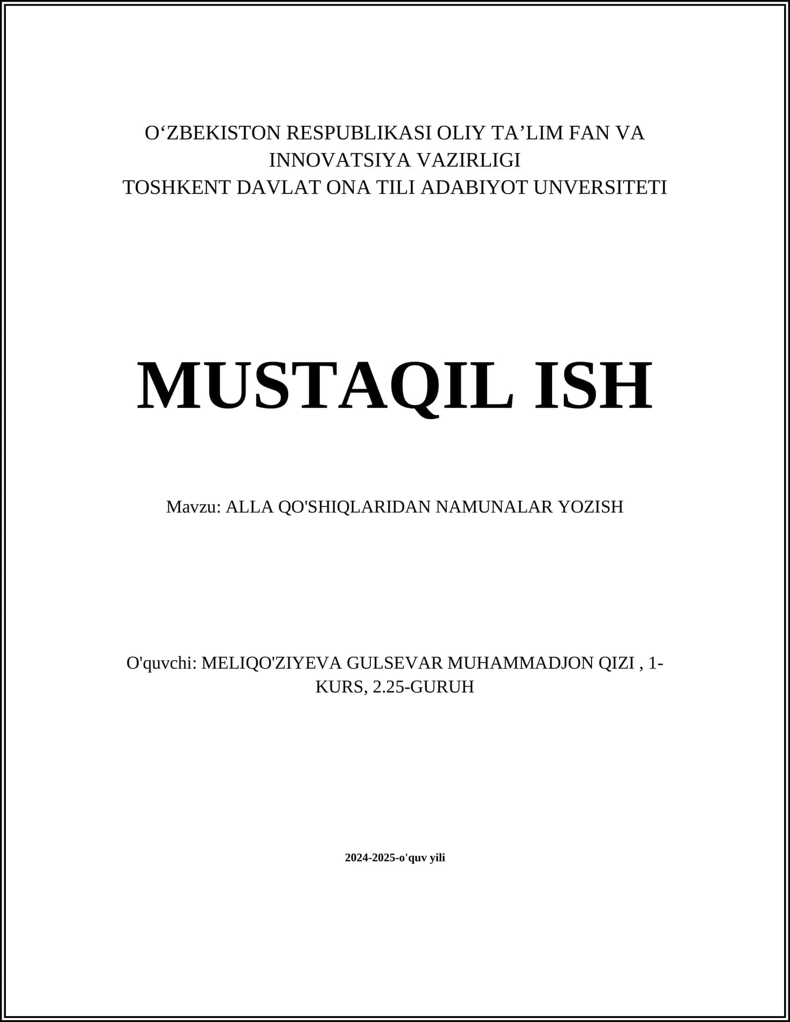 ALLA QO'SHIQLARIDAN NAMUNALAR YOZISH 1