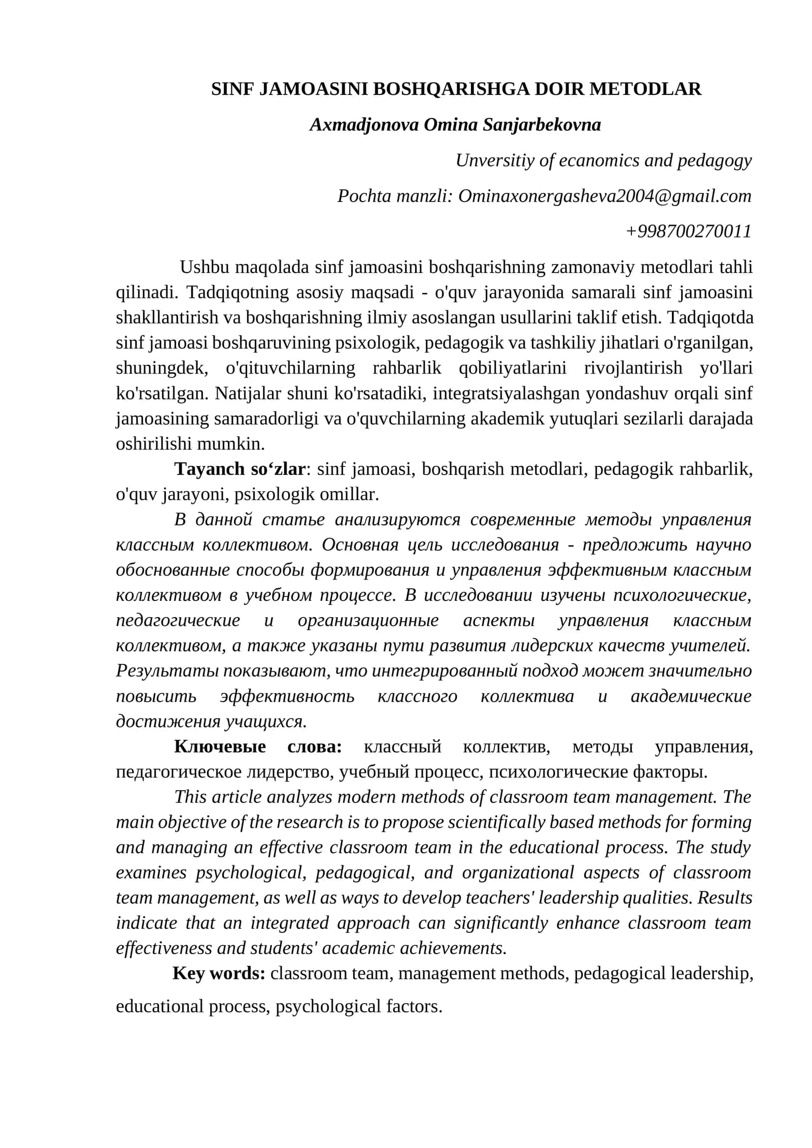 SINF JAMOASINI BOSHQARISHGA DOIR METODLAR 1