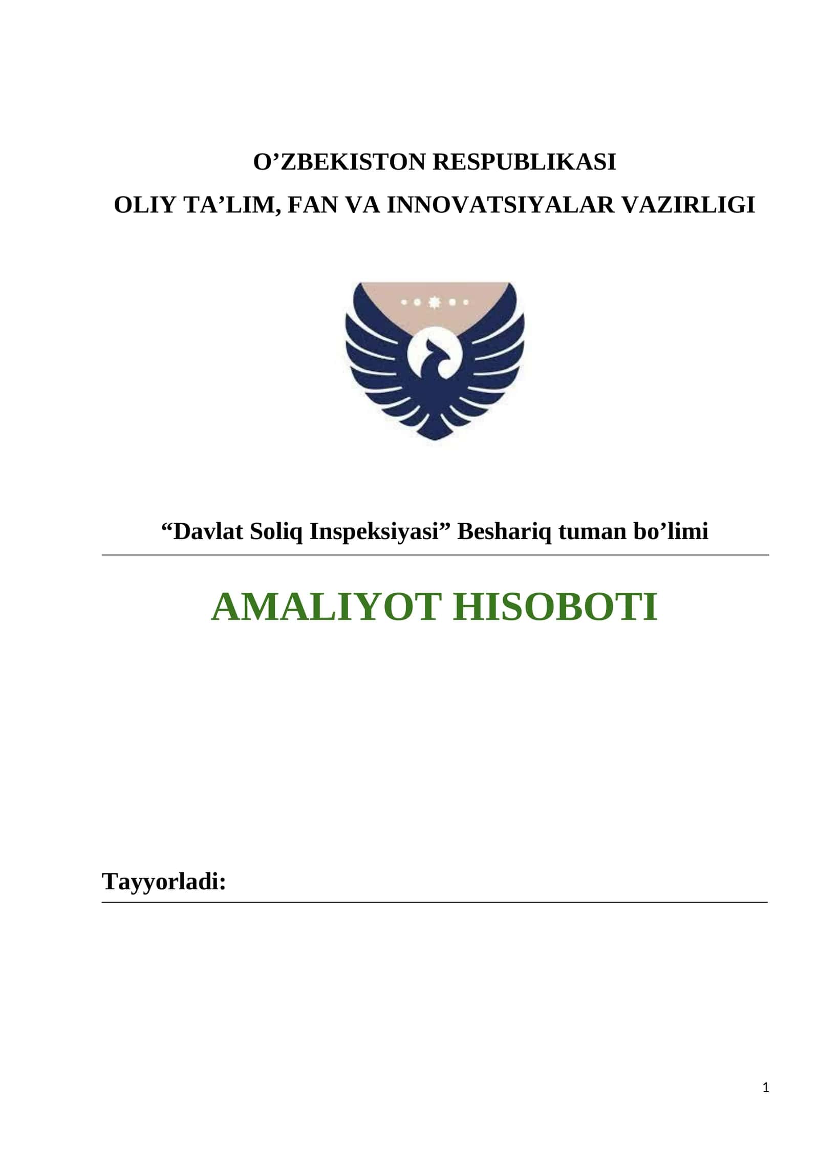 "Soliq Inspeksiyasi" Amaliyot Hisoboti 1