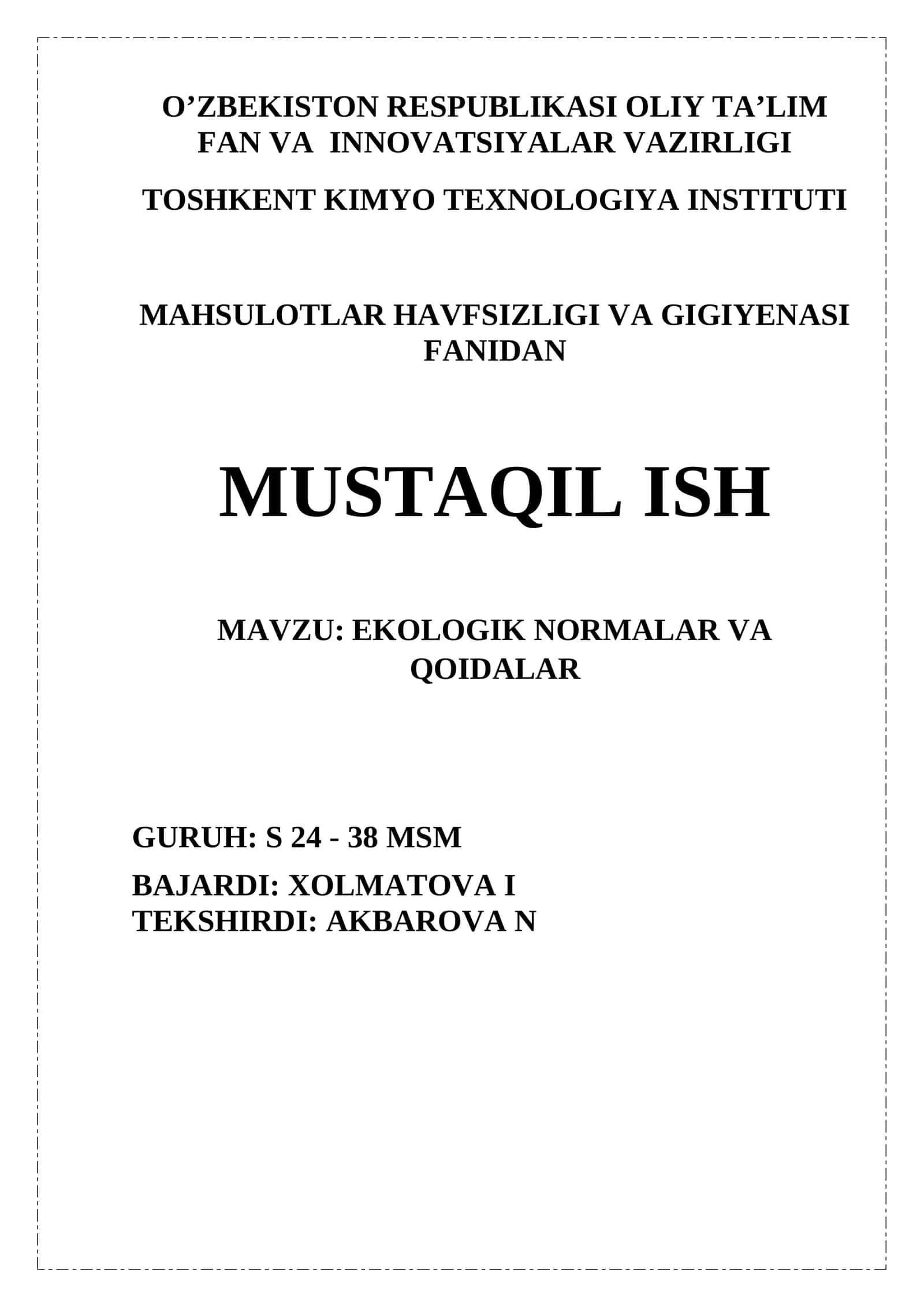 EKOLOGIK NORMALAR VA QOIDALAR 1